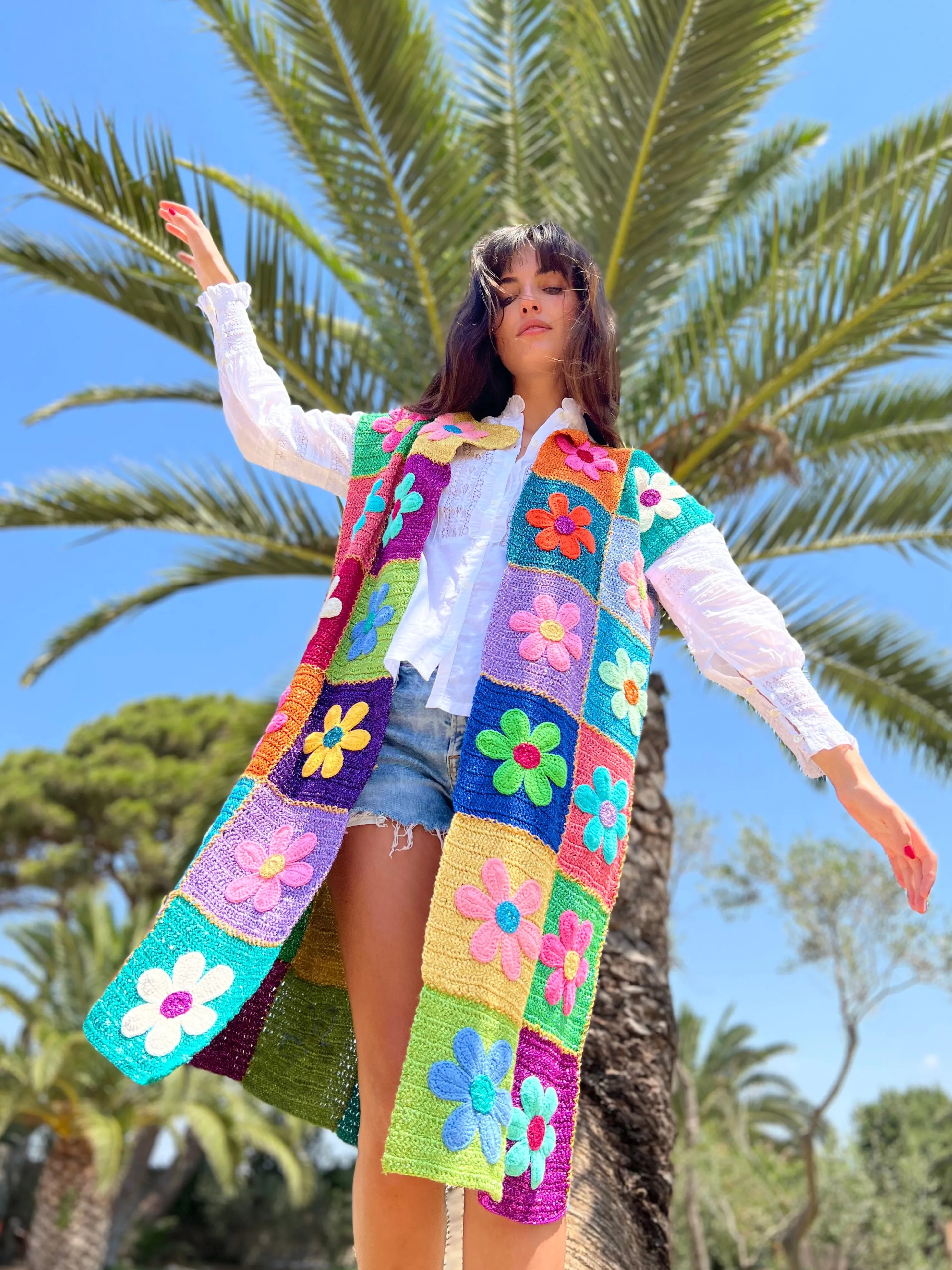 Rose Carmine Coats-FLOWERS PATCHWORK COAT NO SLEEVES