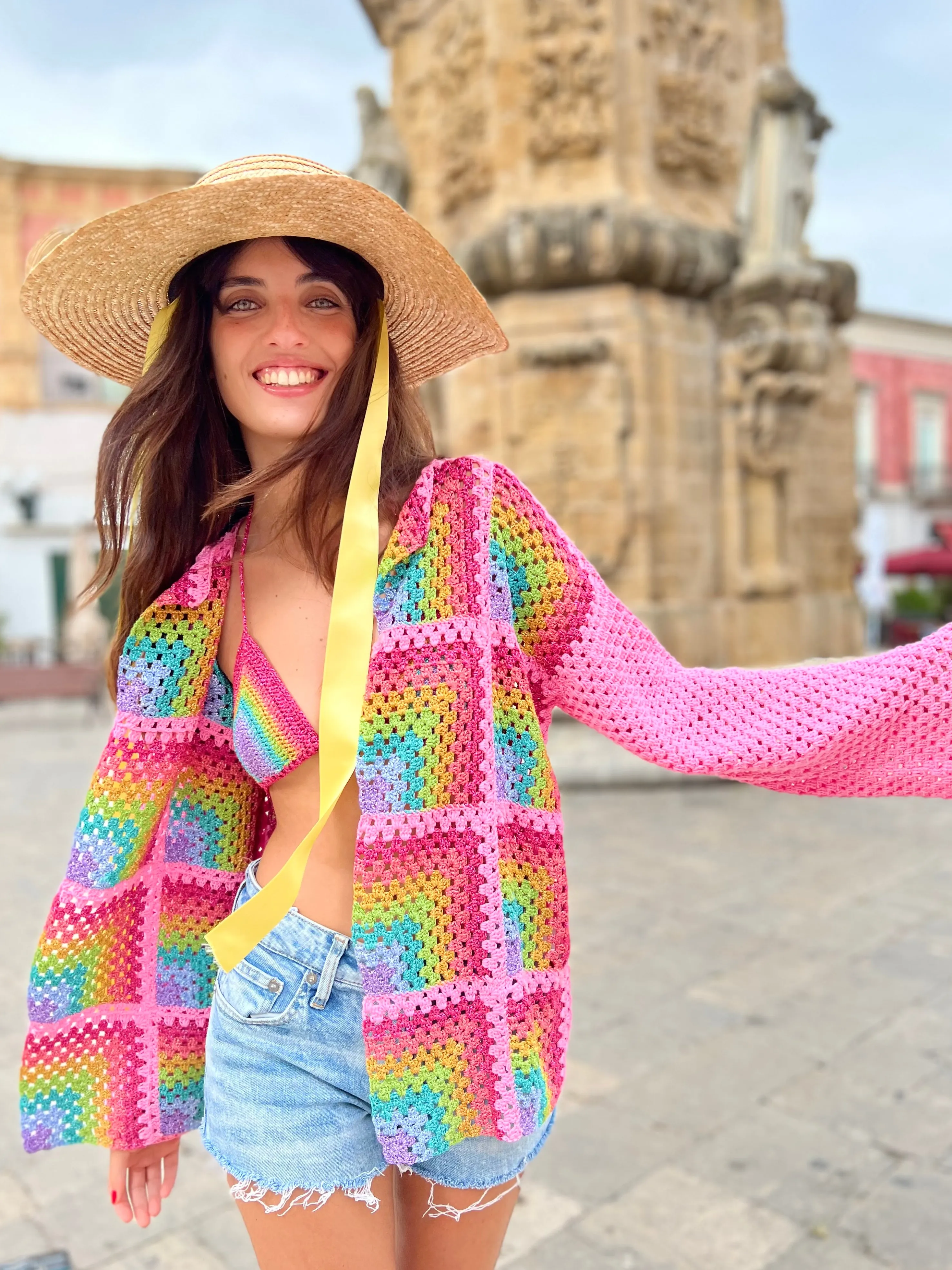 Rose Carmine Jackets-PINK RAINBOW LITTLE JACKET