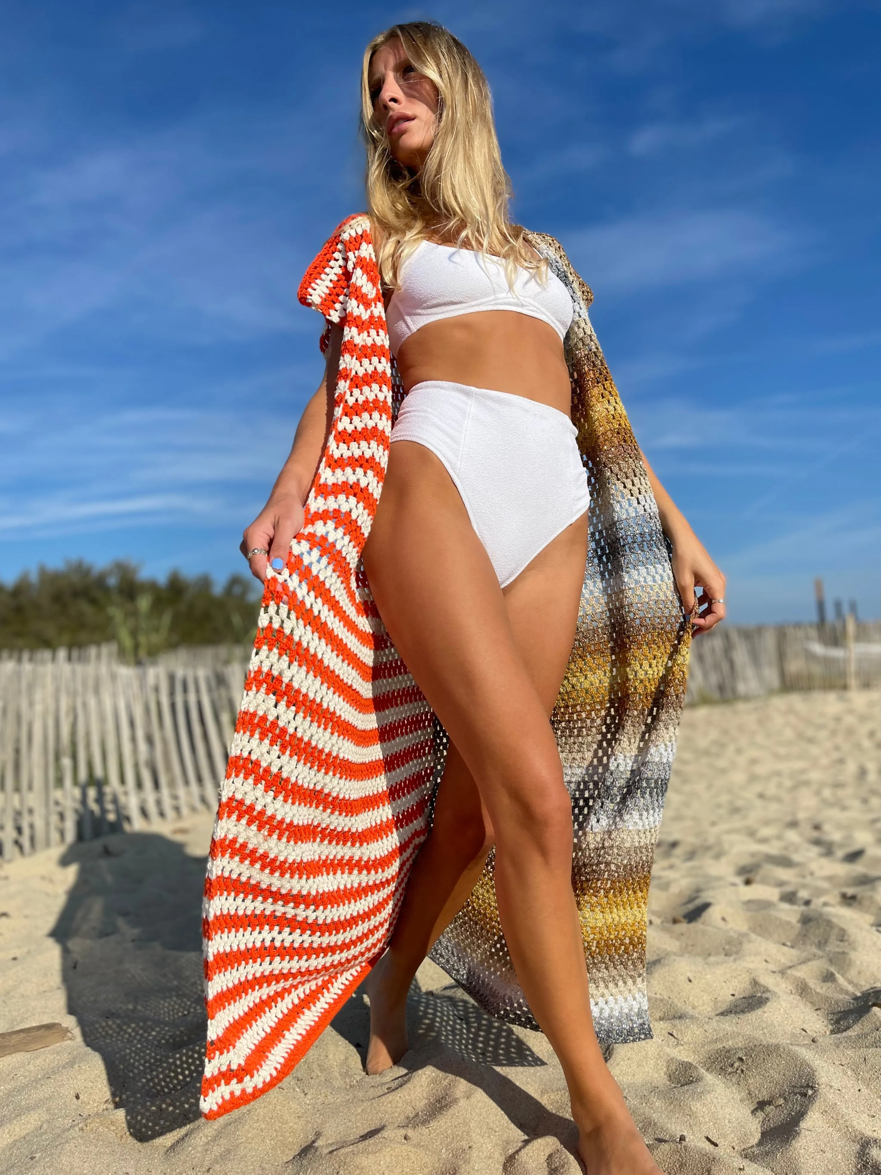 Rose Carmine Coats-ORANGE / ECRU JOKER COAT NO SLEEVES