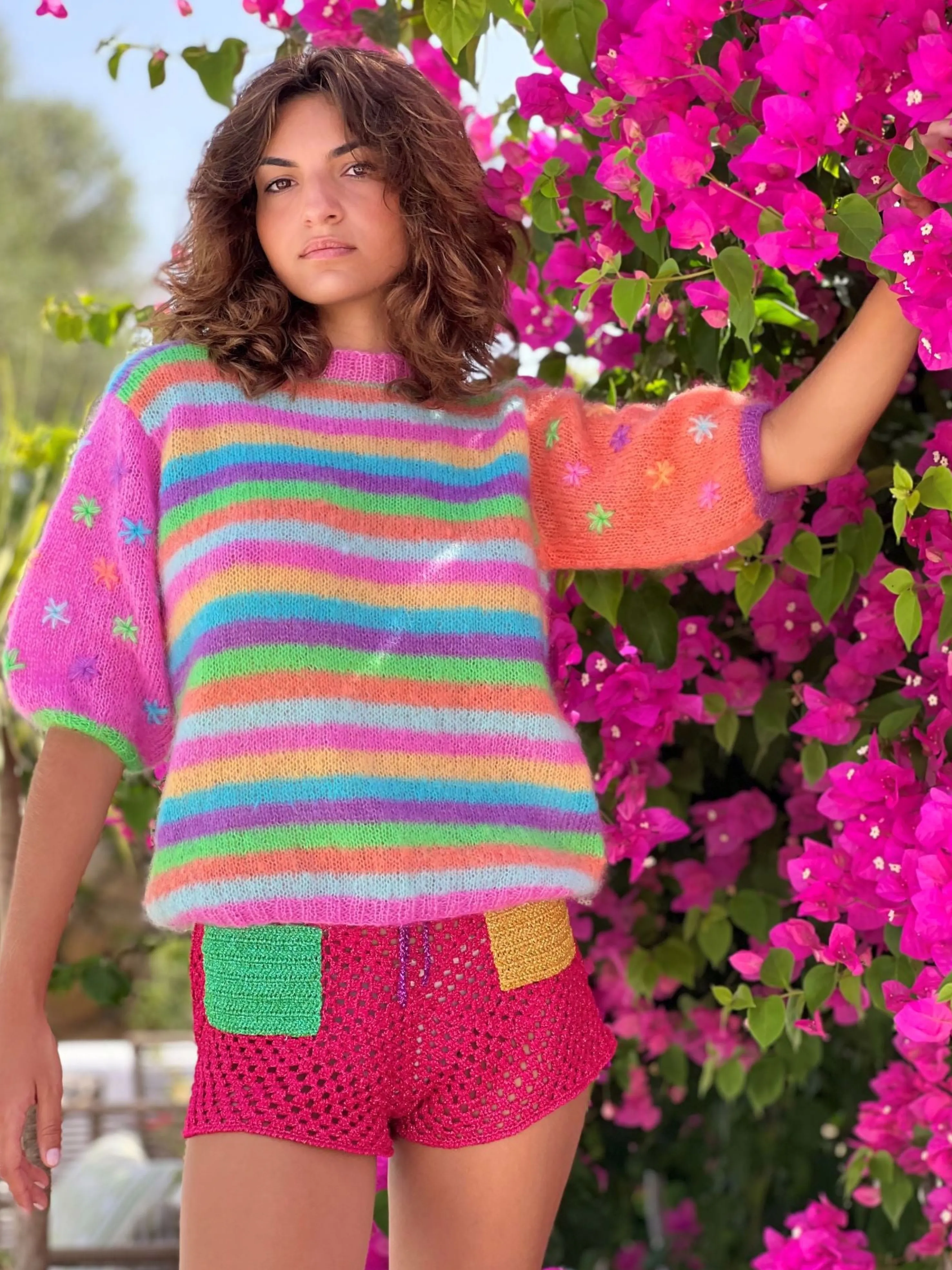 Rose Carmine Sweaters-SWEATER BALLOON STRIPES / STARS STRONGS