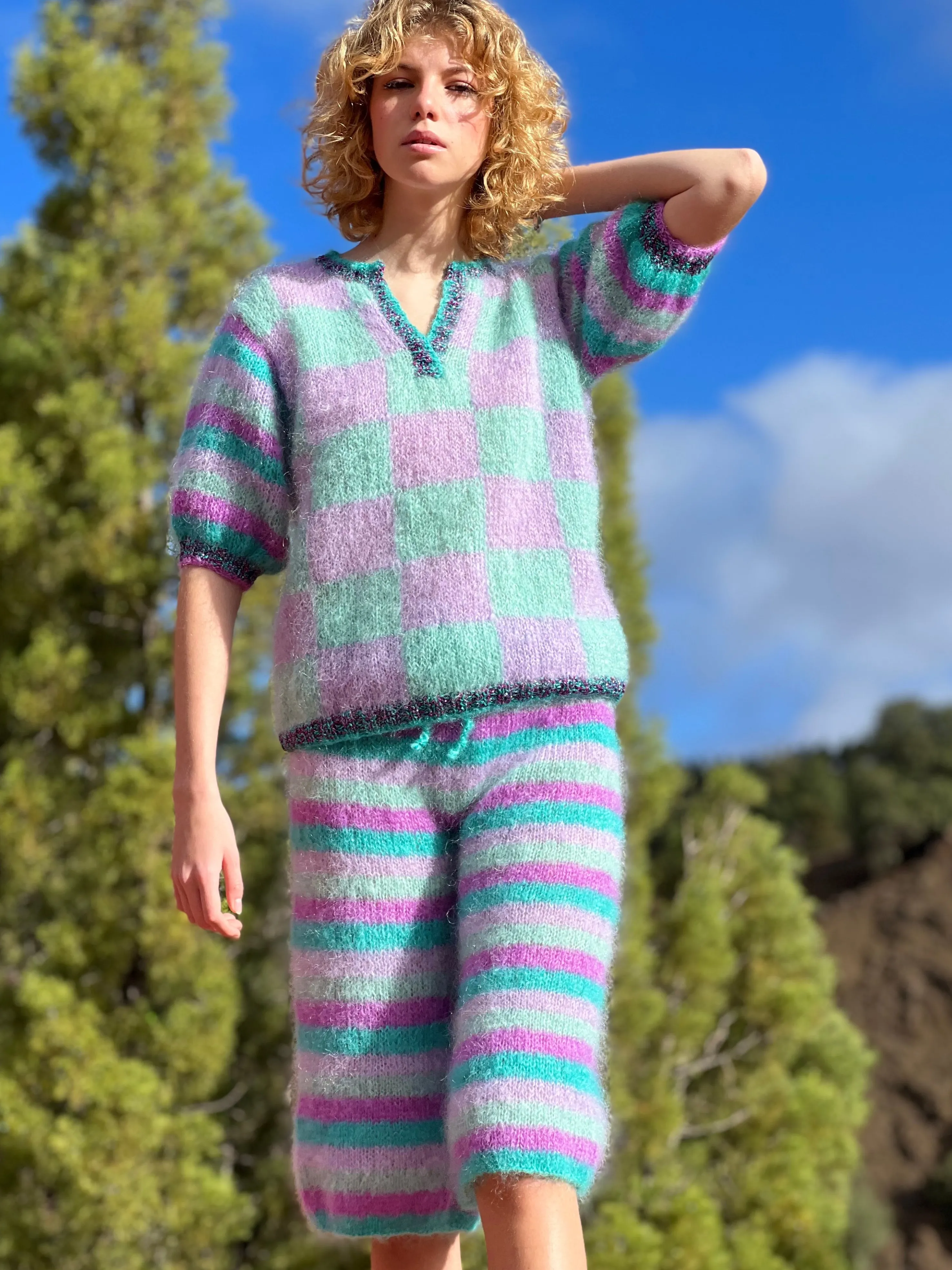 Rose Carmine Bottoms-BERMUDA STRIPES SIRENE