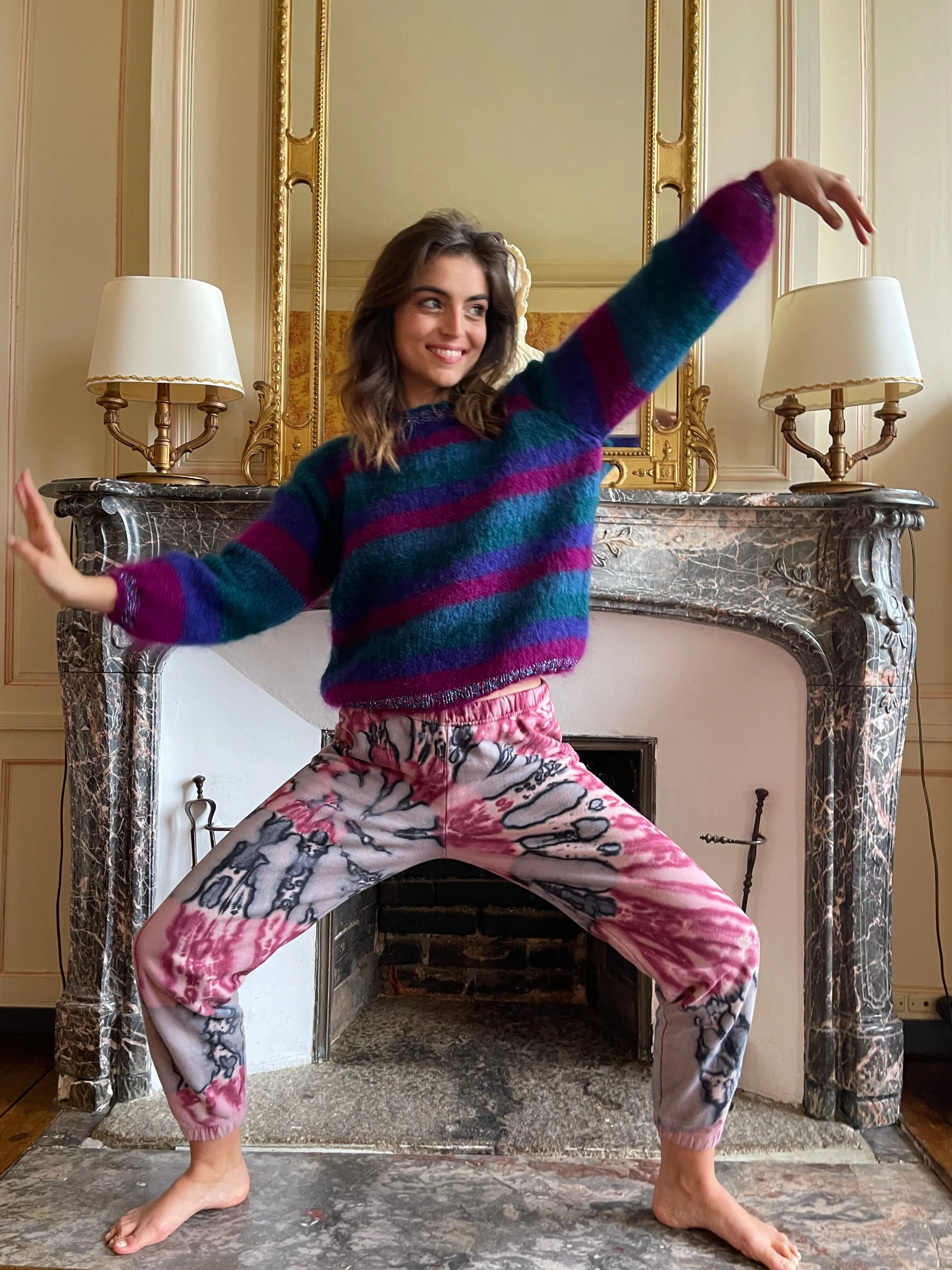 Rose Carmine Sweaters-PRUNE STRIPES SWEATER ROUND NECK