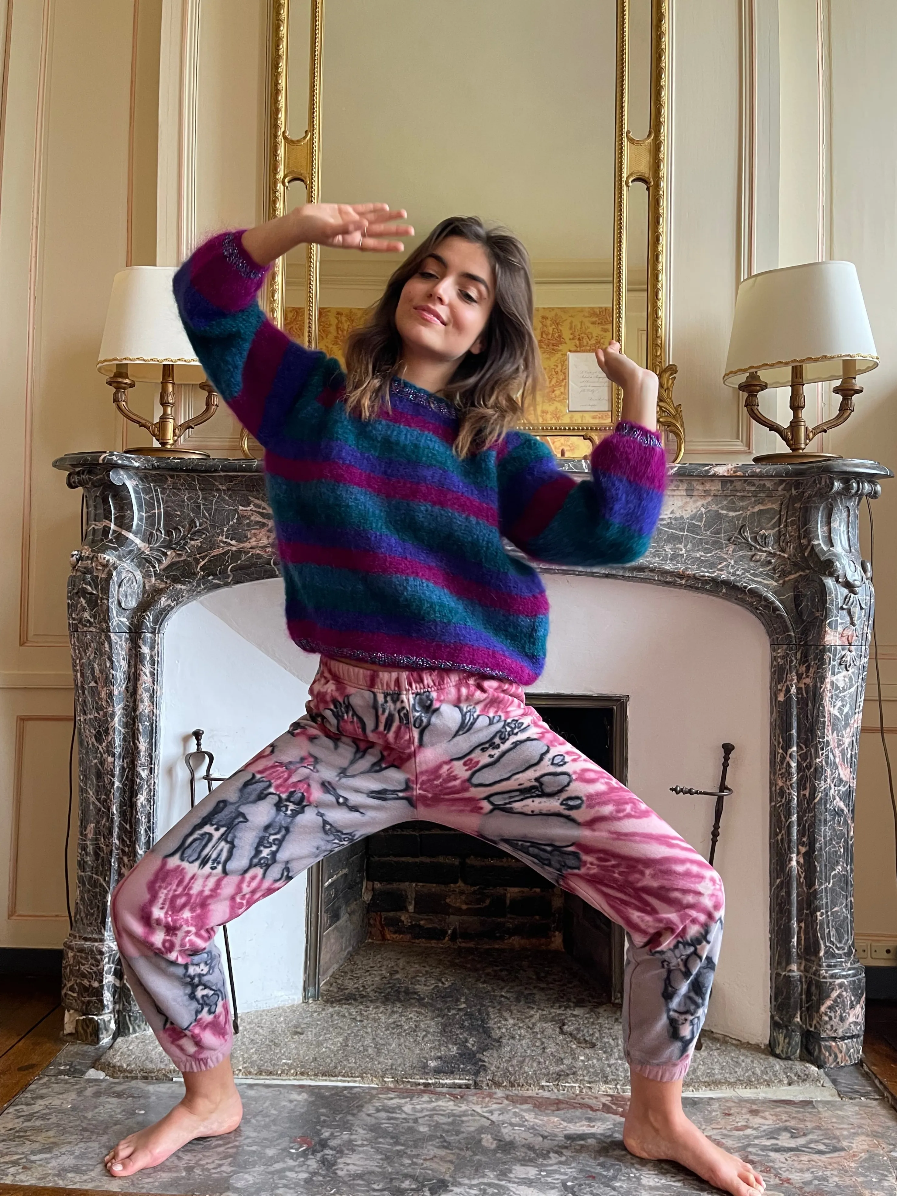 Rose Carmine Sweaters-PRUNE STRIPES SWEATER ROUND NECK