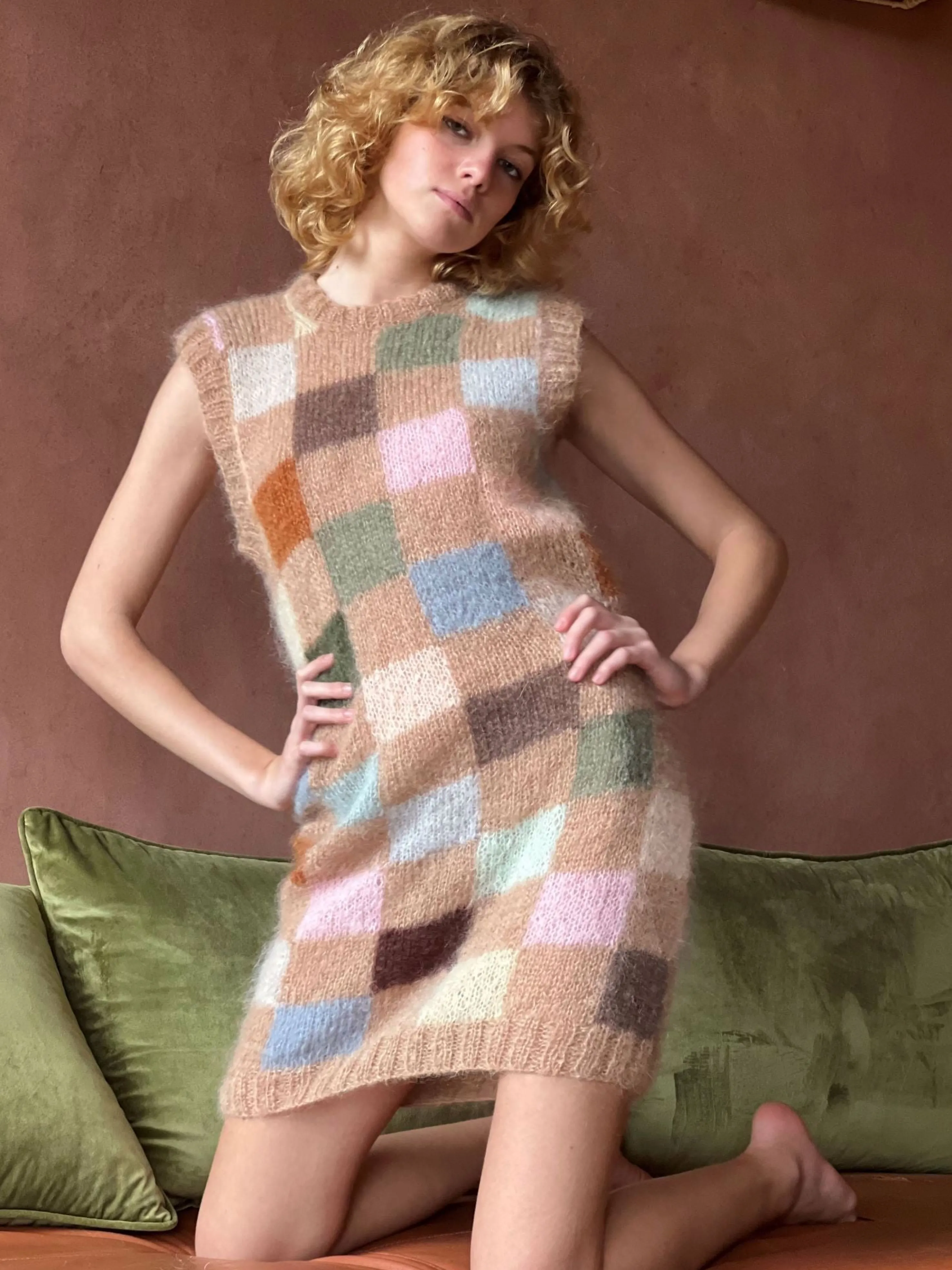 Rose Carmine Dresses-DRESS PIXELS BEIGE