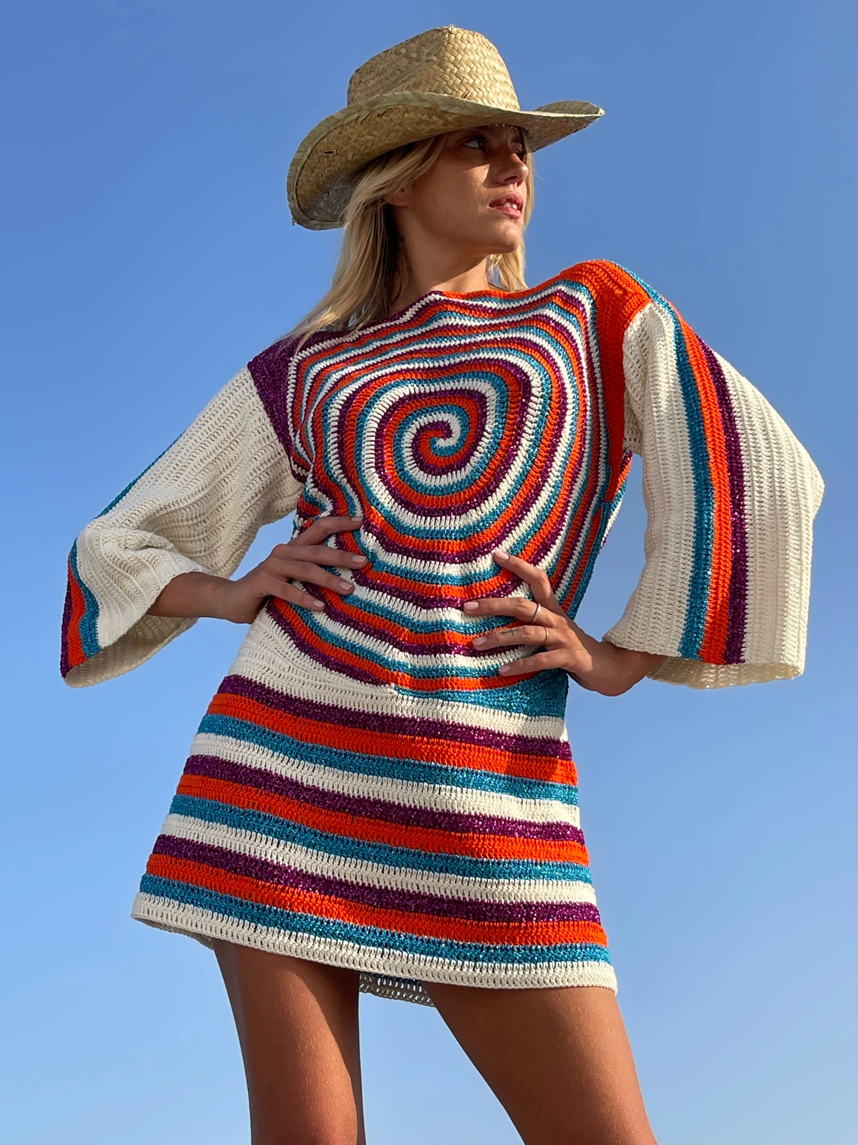 Rose Carmine Iconics|Dresses-ORANGE SPIRALES DRESS SLEEVES 3/4