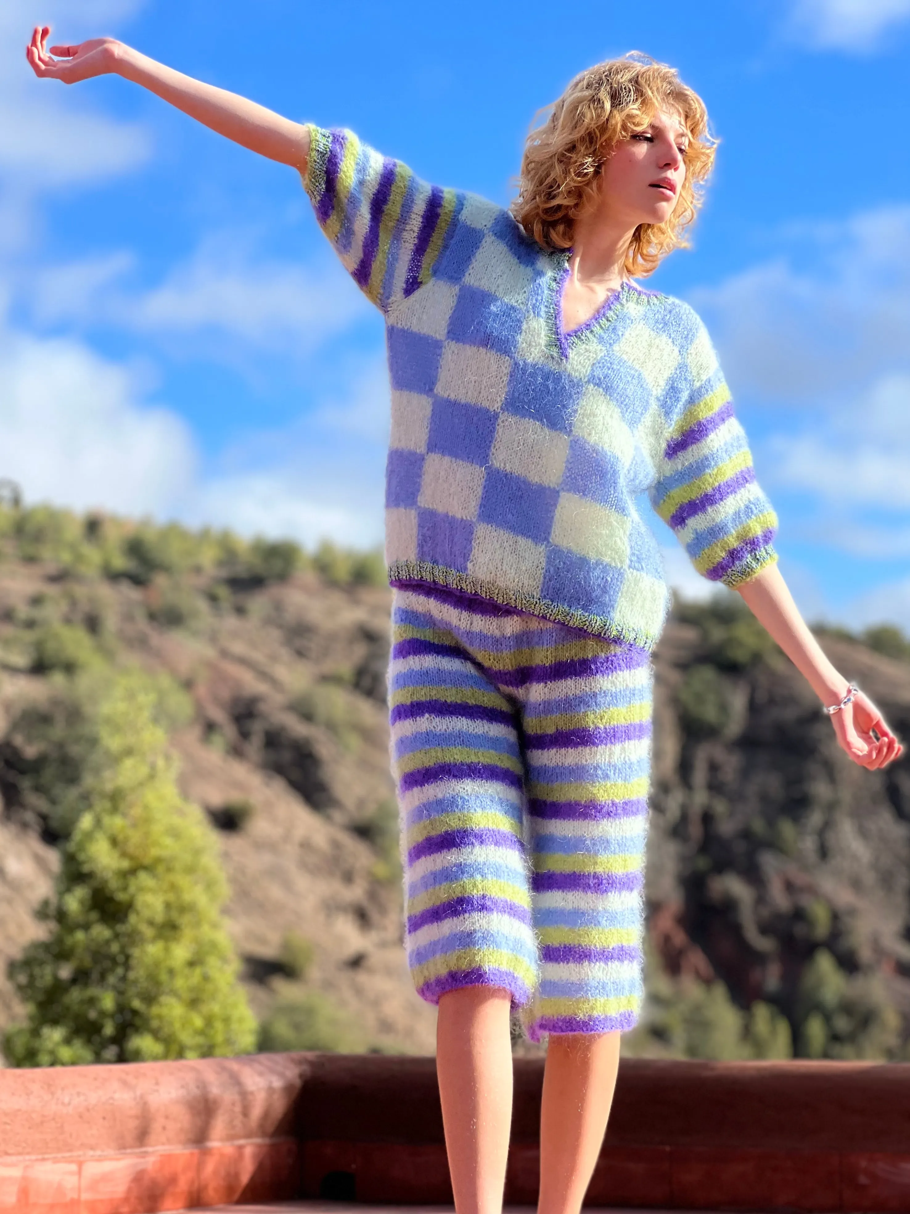 Rose Carmine Bottoms-BERMUDA STRIPES PACIFIQUE