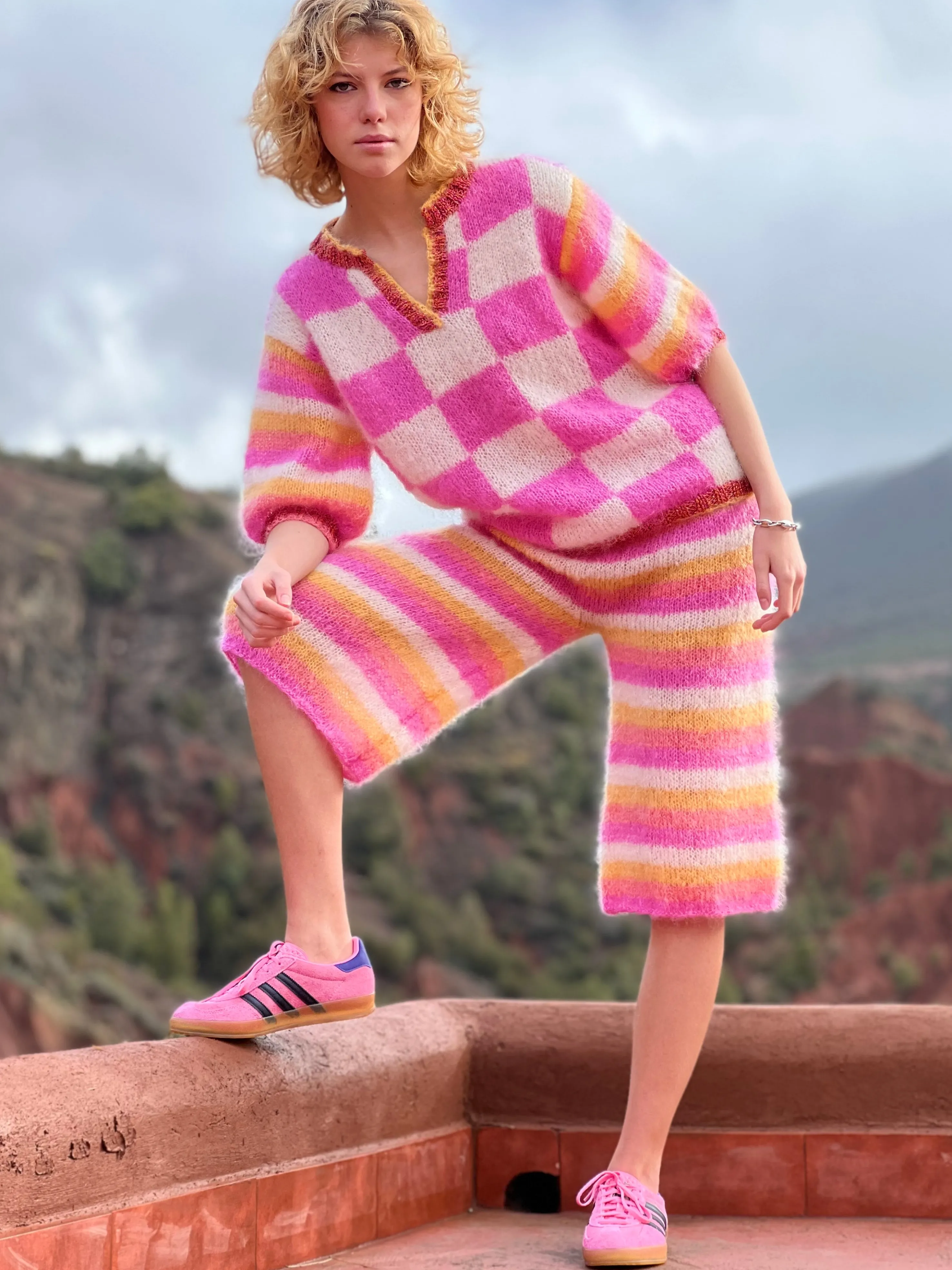 Rose Carmine Bottoms-BERMUDA STRIPES SUNSHINE