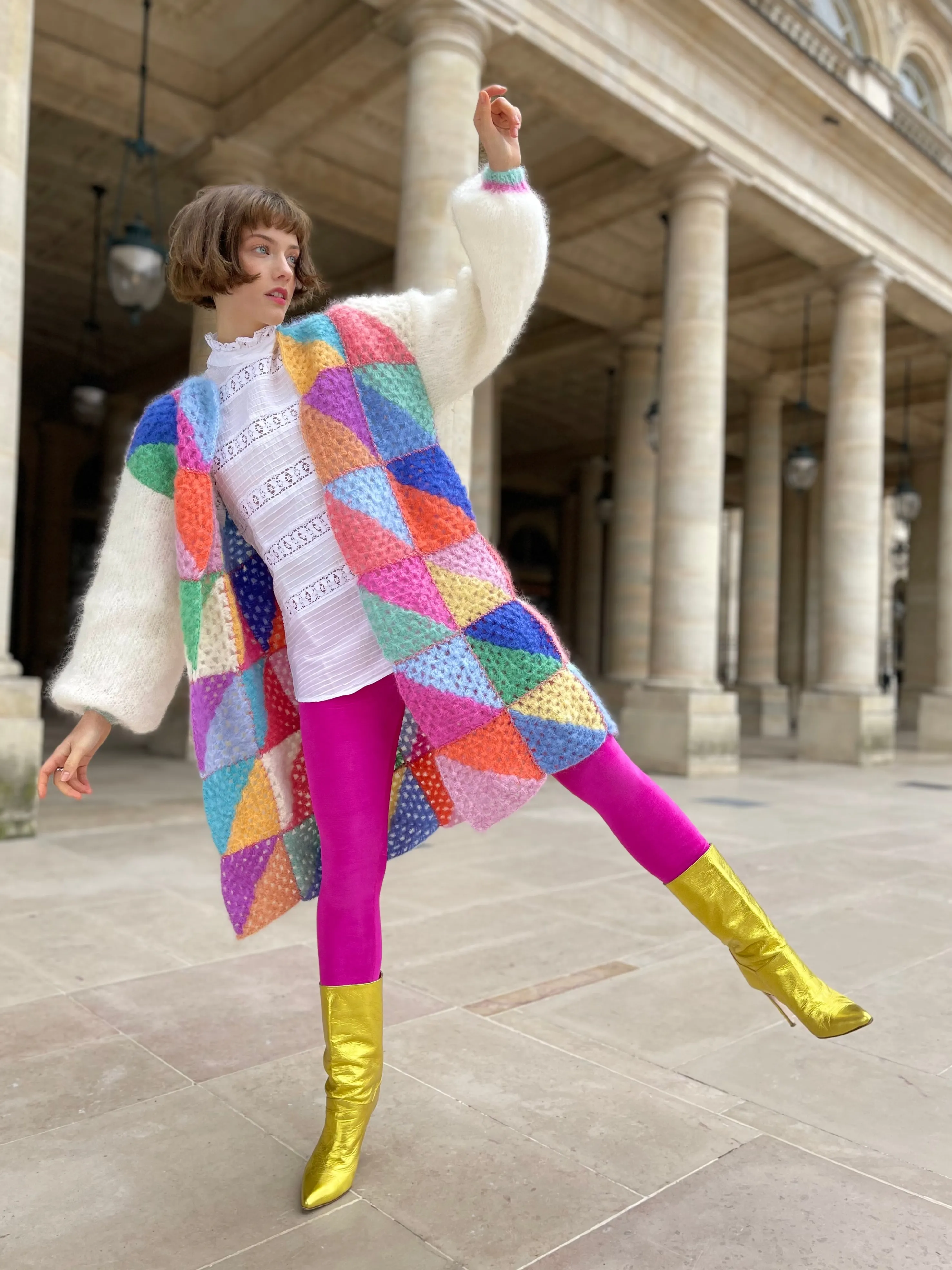 Rose Carmine Jackets-PASTEL DIAGONALES LONG JACKET