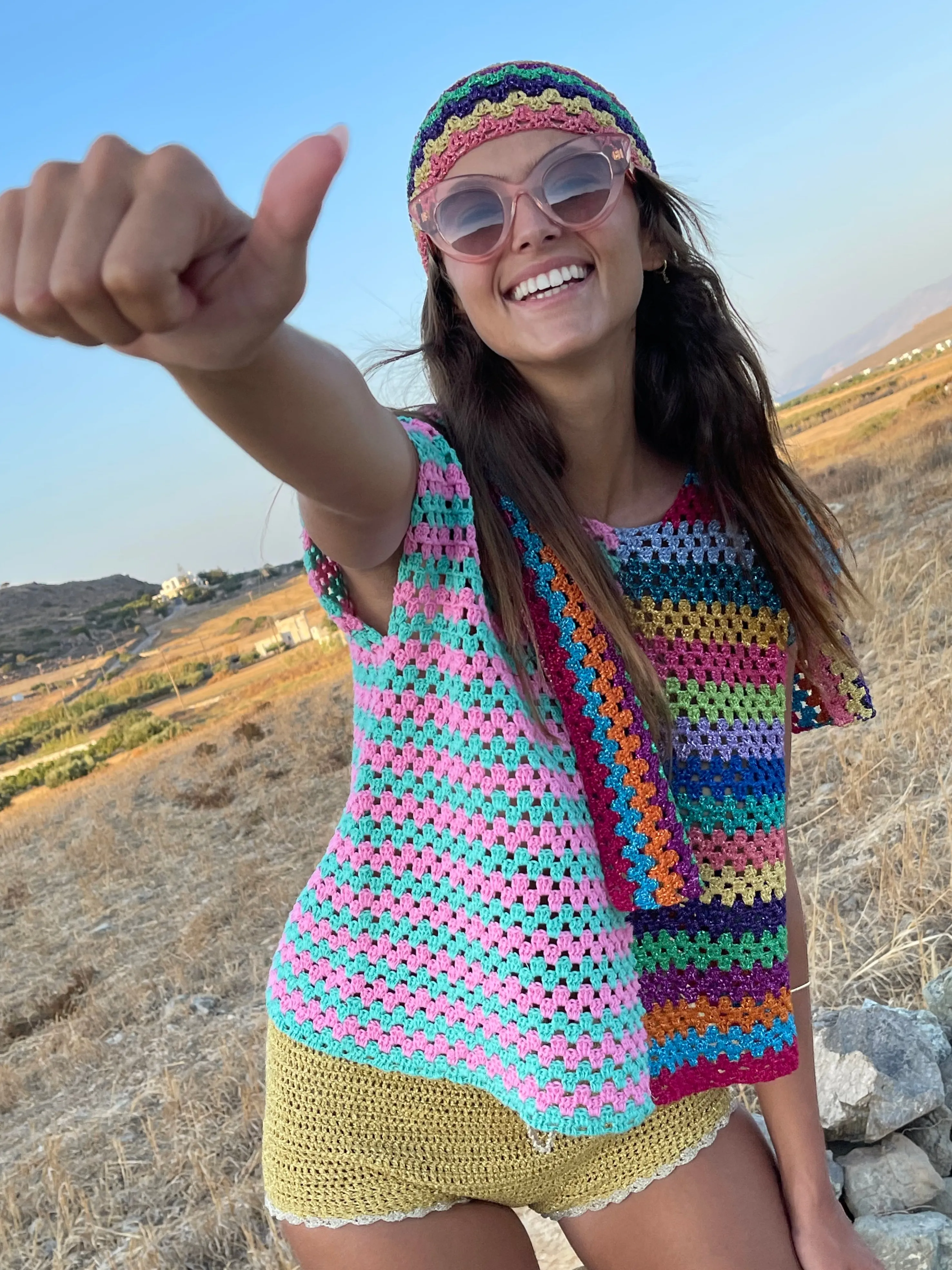 Rose Carmine Tops-PINK / AQUA JOKER TOP NO SLEEVES