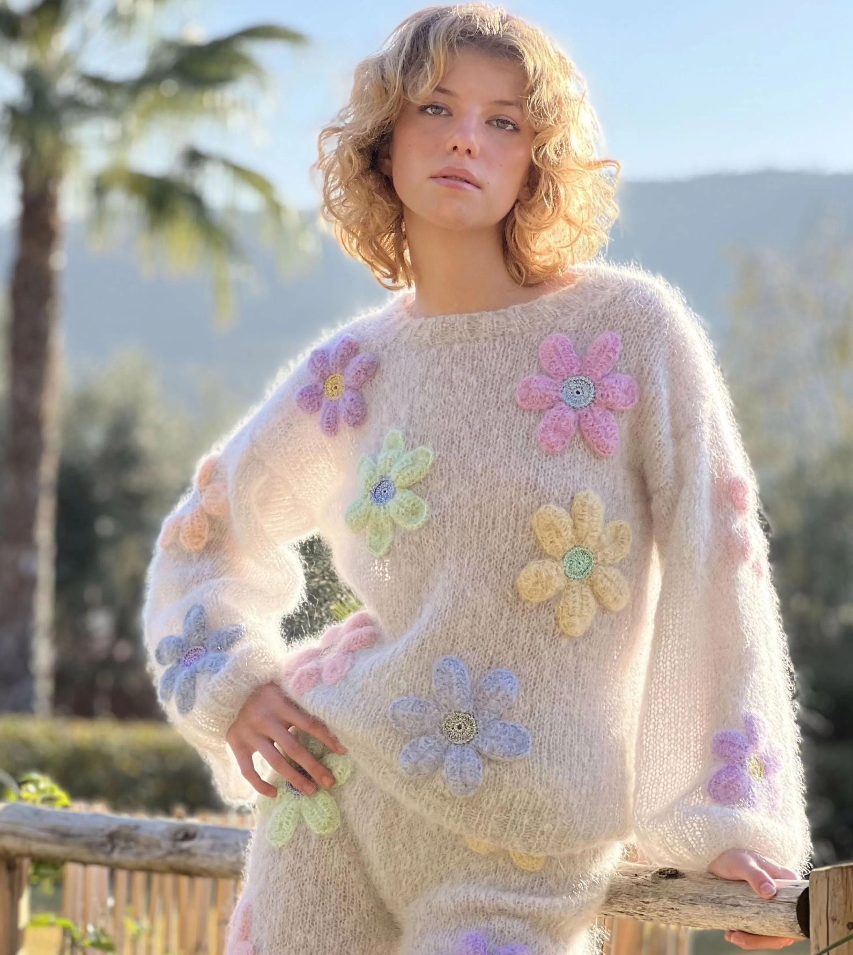 Rose Carmine Sweaters-SWEATER FREE FLOWERS GRIS