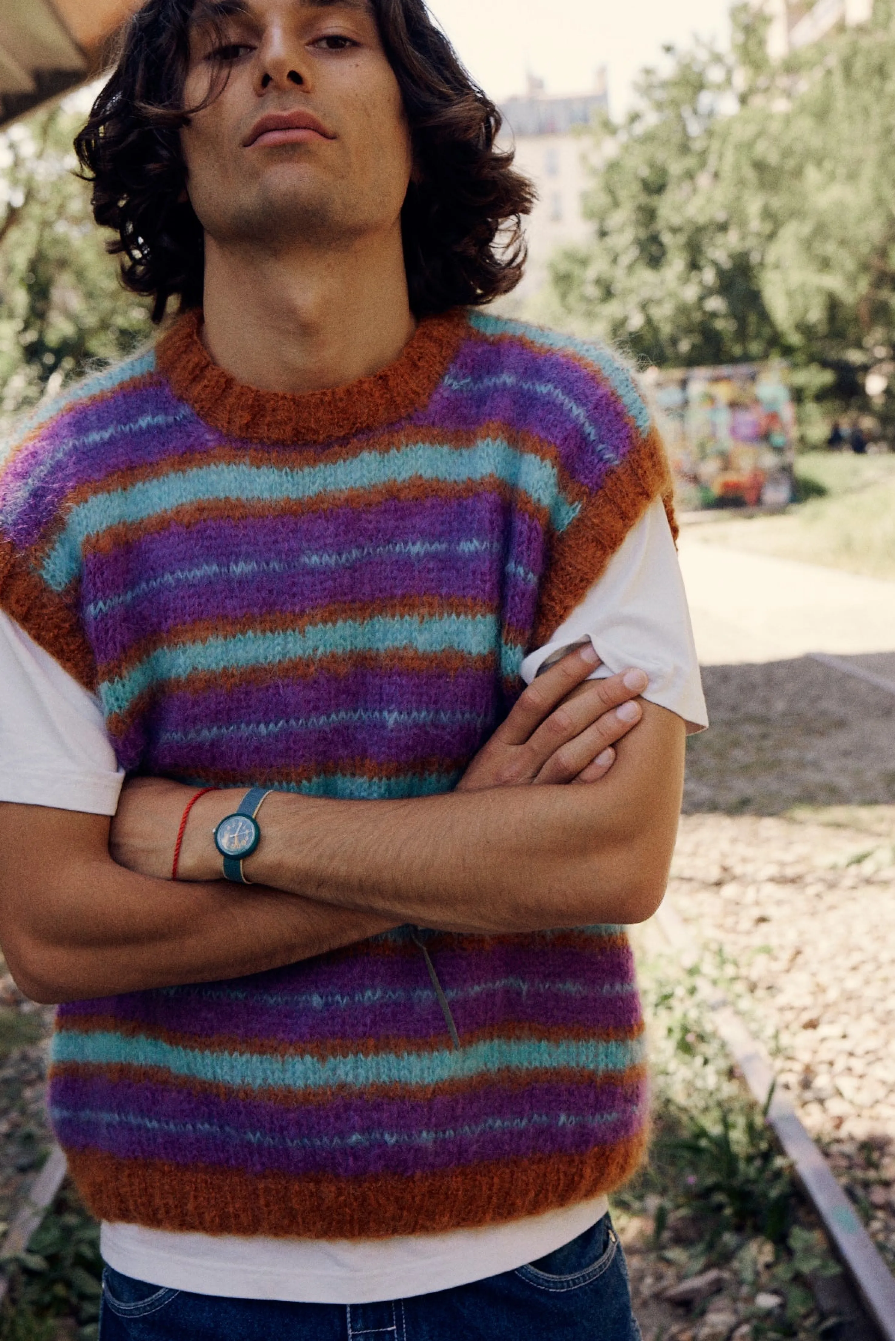 Rose Carmine Tops-TOP COOL STRIPES MULTICOLOR