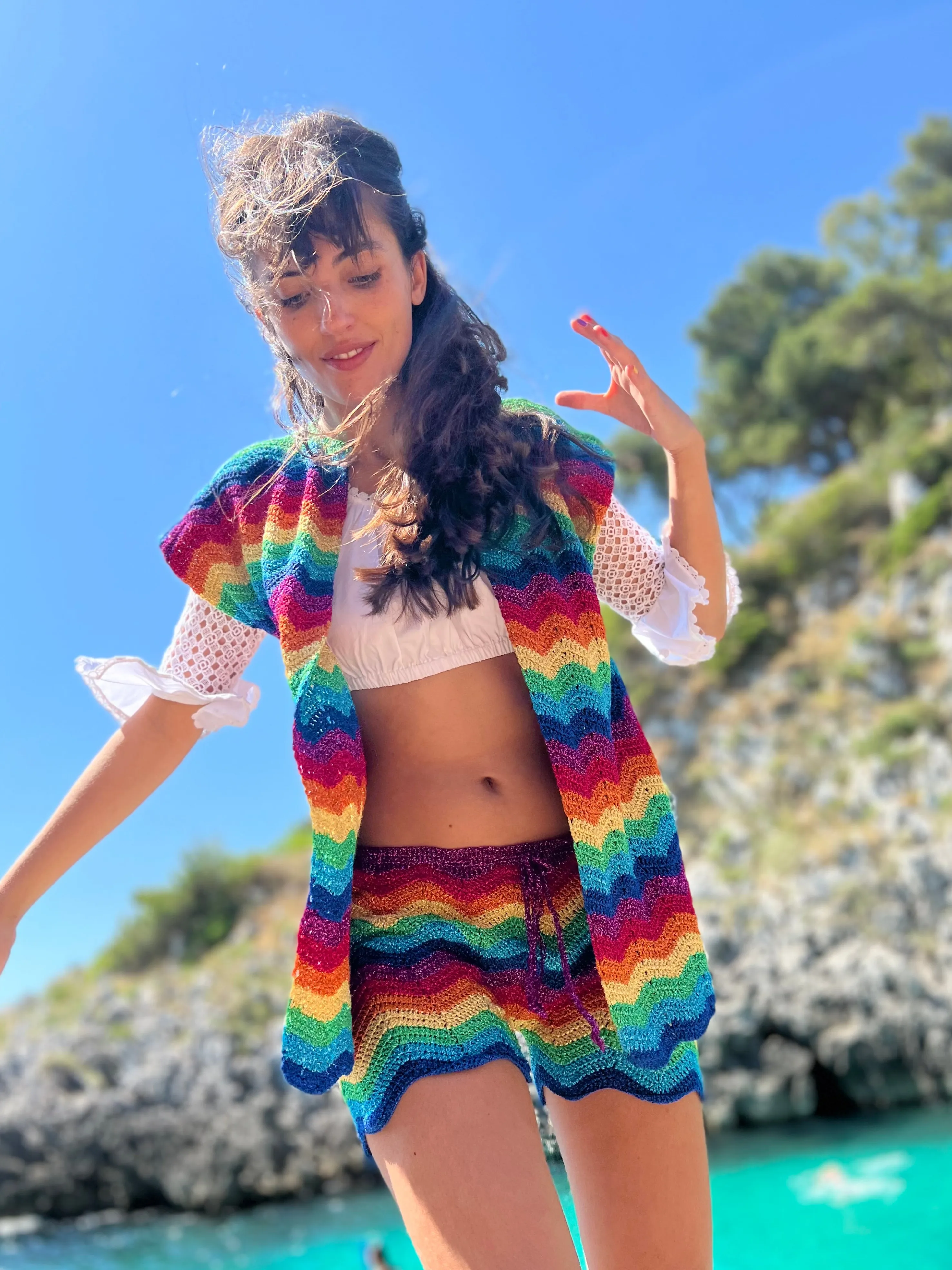 Rose Carmine Bottoms-MULTICOLOR WAVE LUREX SHORT