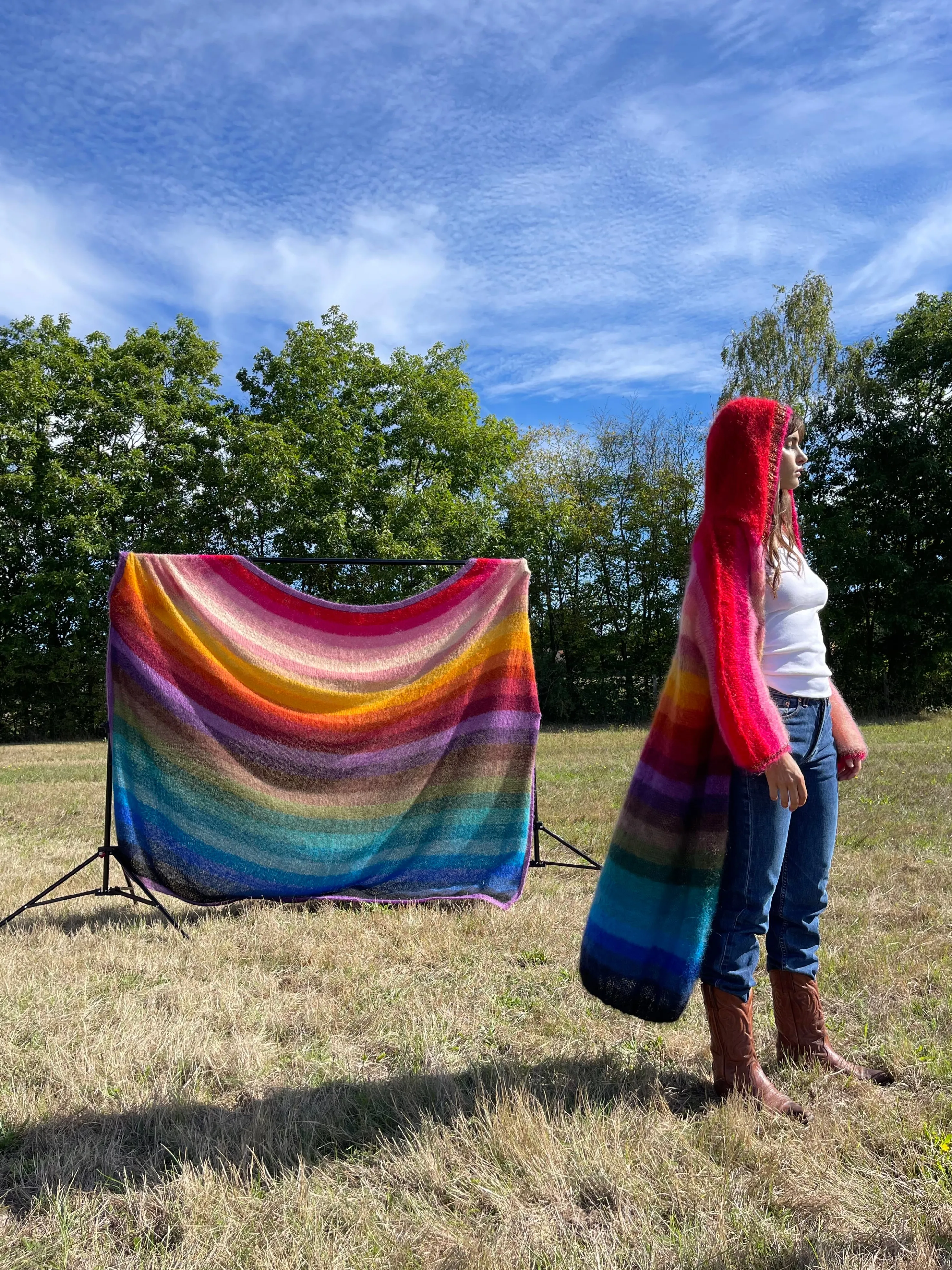 Rose Carmine Iconics|Coats-COAT HOODIE STRIPES MULTICOLOR