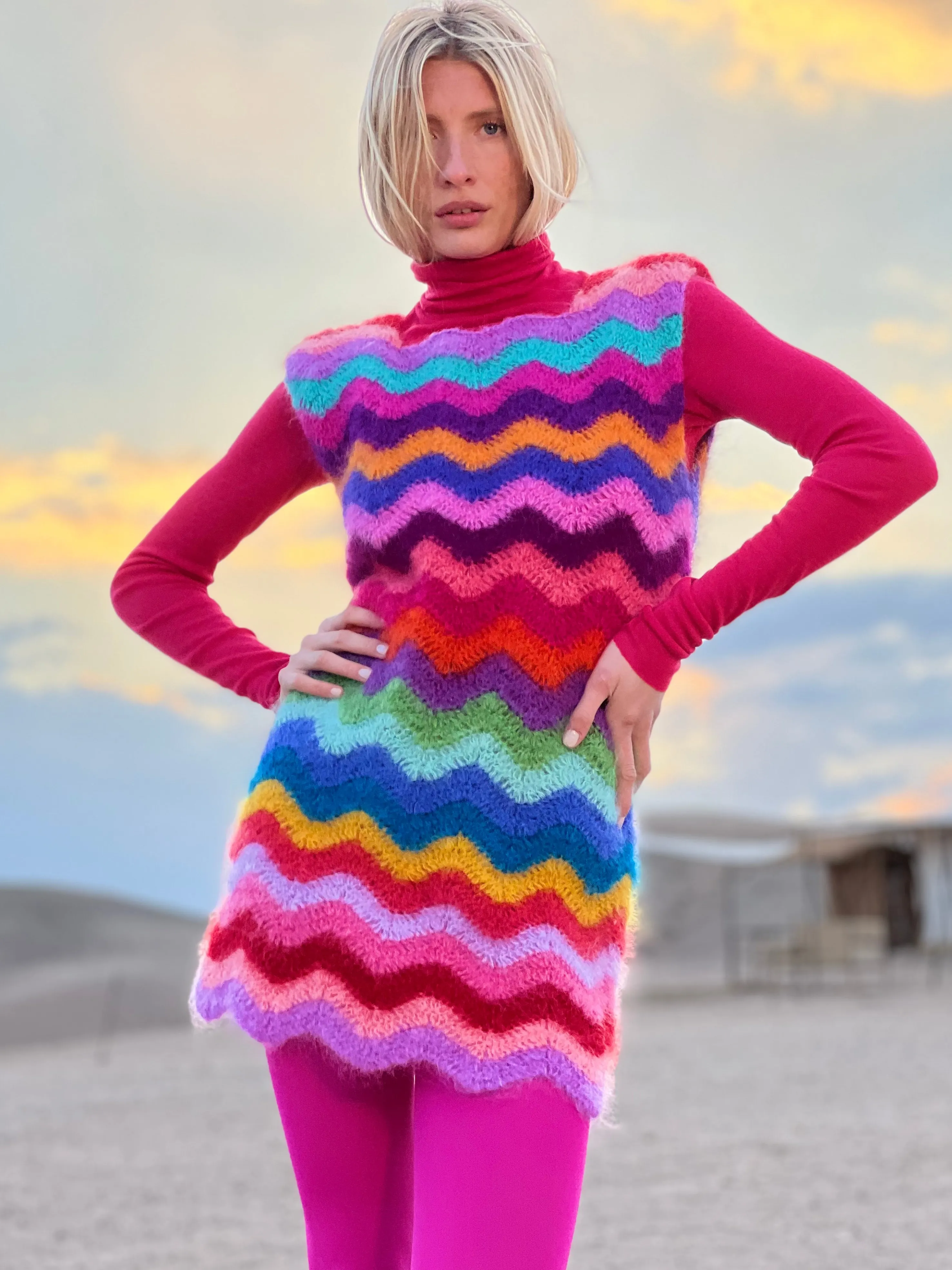 Rose Carmine Dresses-DRESS WAVE MOHAIR MULTICOLOR