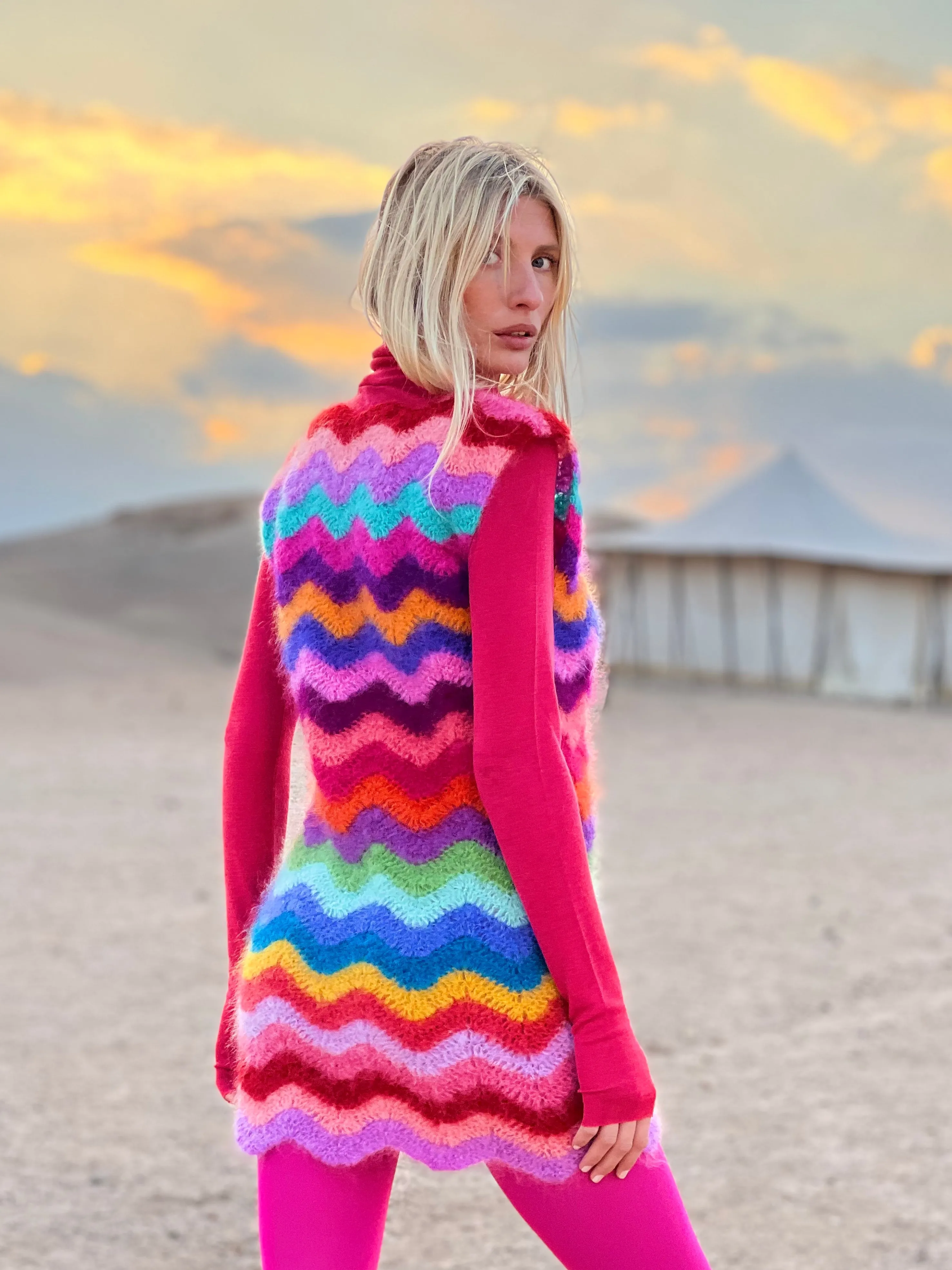 Rose Carmine Dresses-DRESS WAVE MOHAIR MULTICOLOR