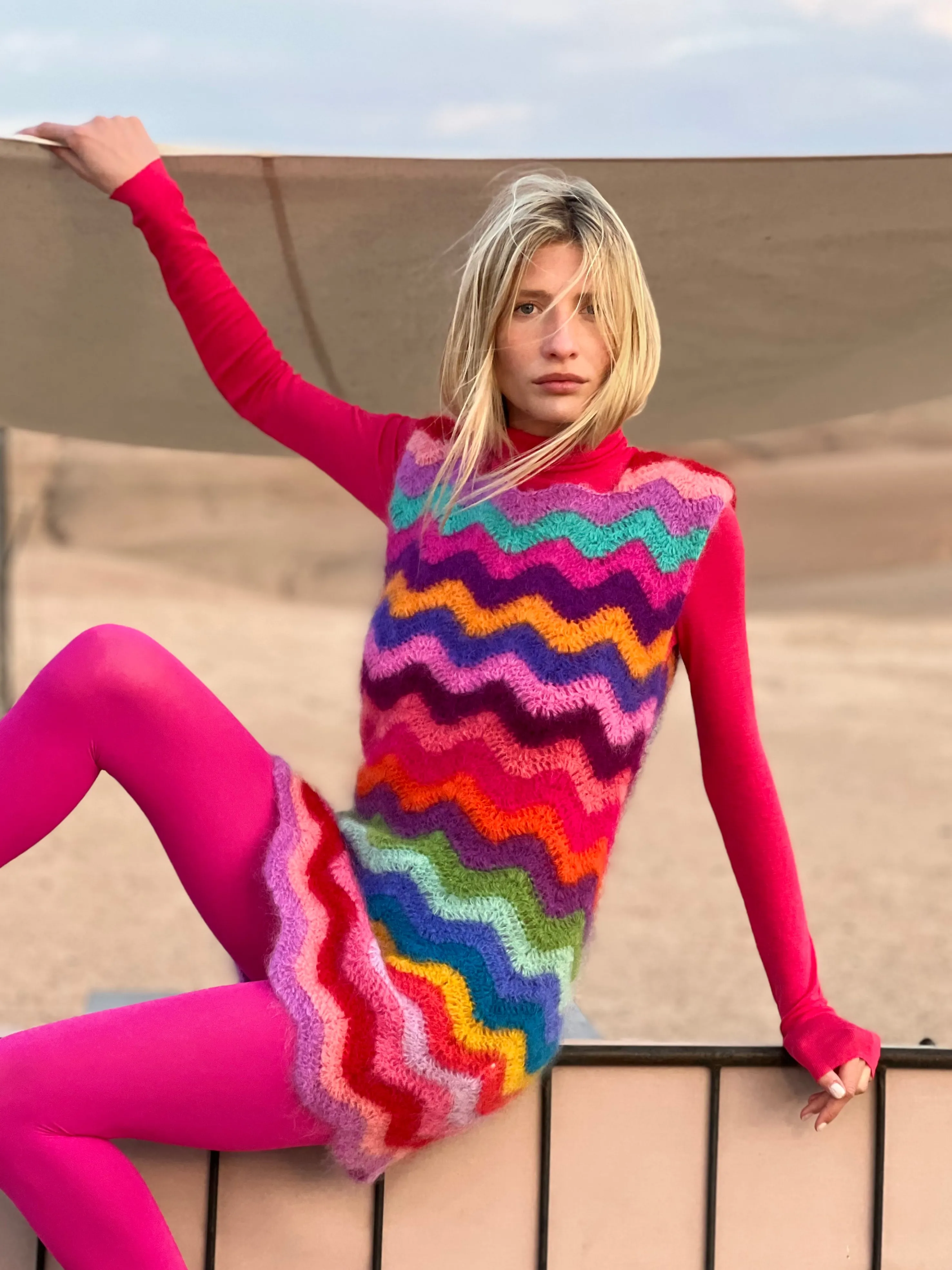 Rose Carmine Dresses-DRESS WAVE MOHAIR MULTICOLOR