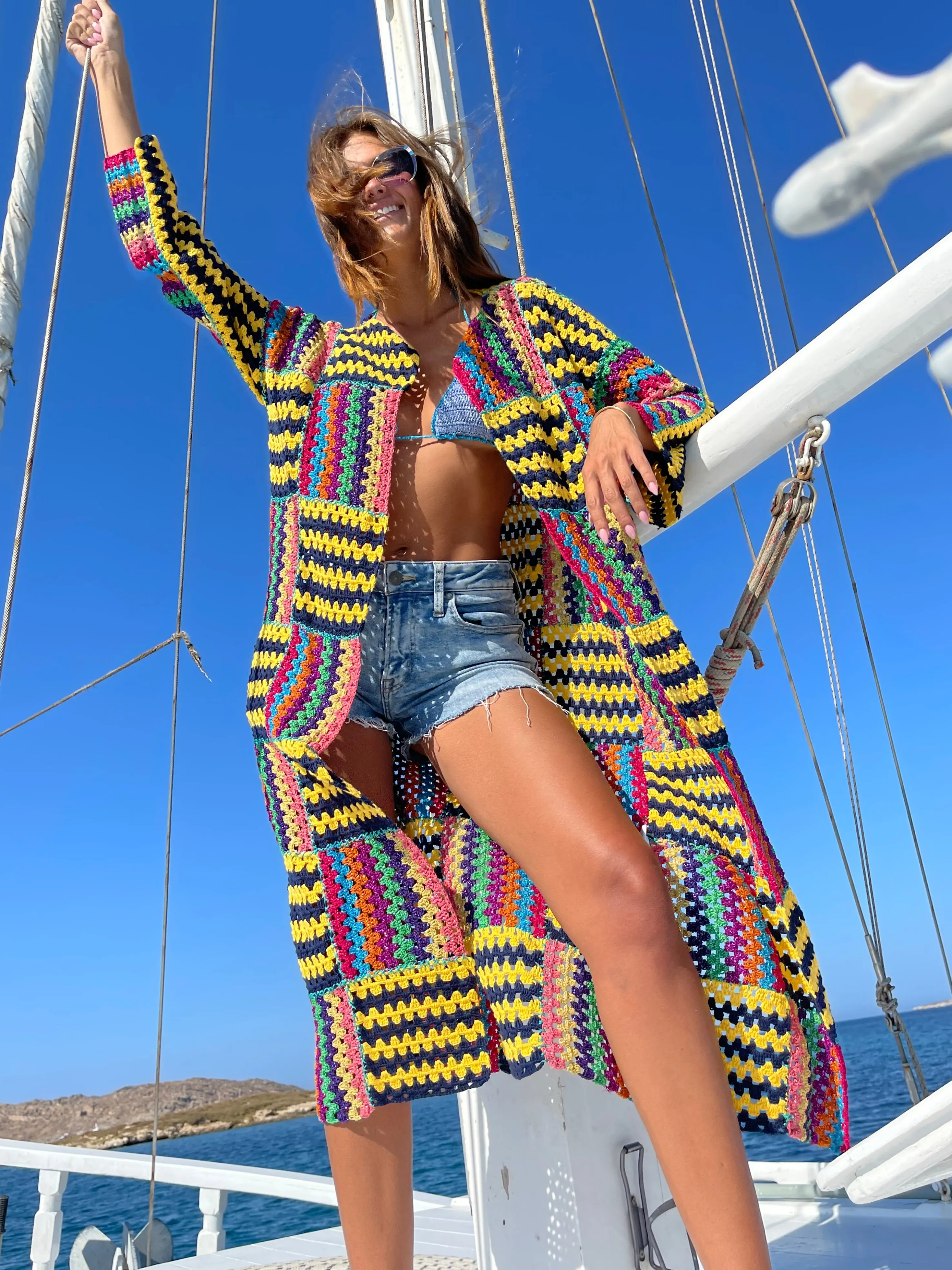 Rose Carmine Coats-NAVY / YELLOW RUBAN COAT