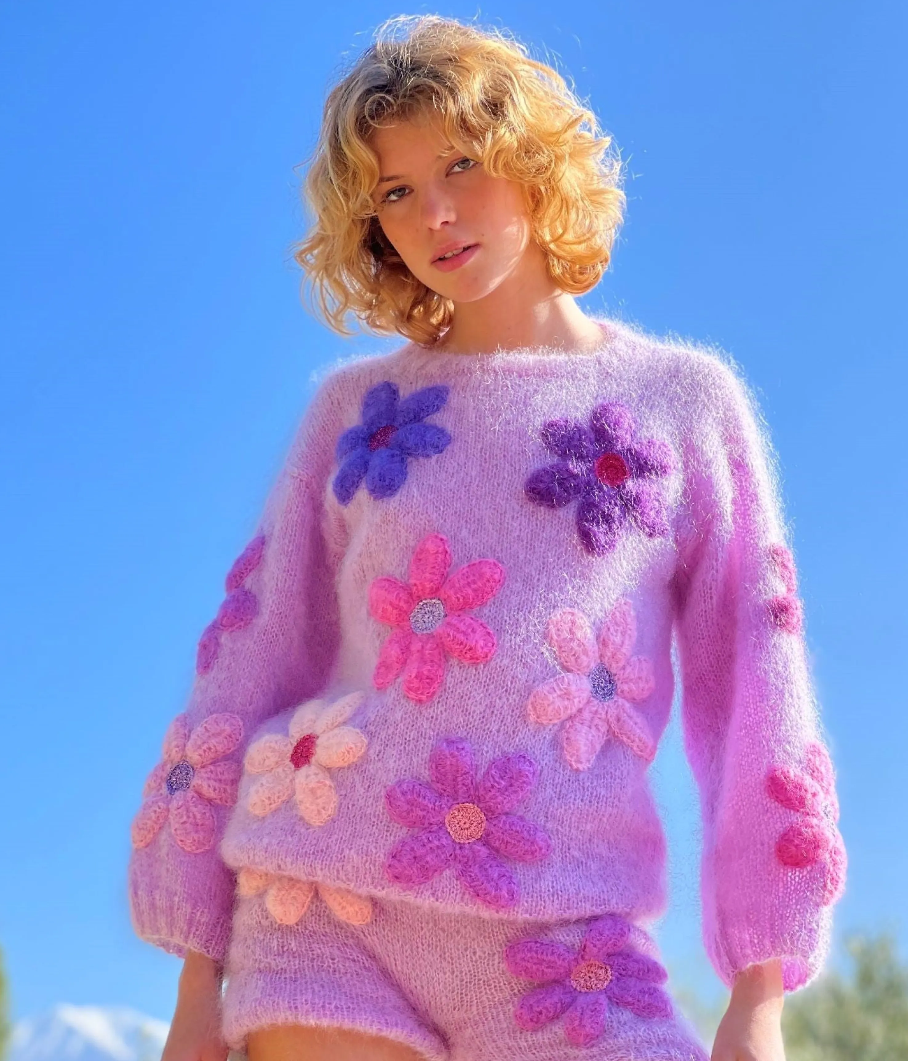 Rose Carmine Sweaters-SWEATER FREE FLOWERS PARME