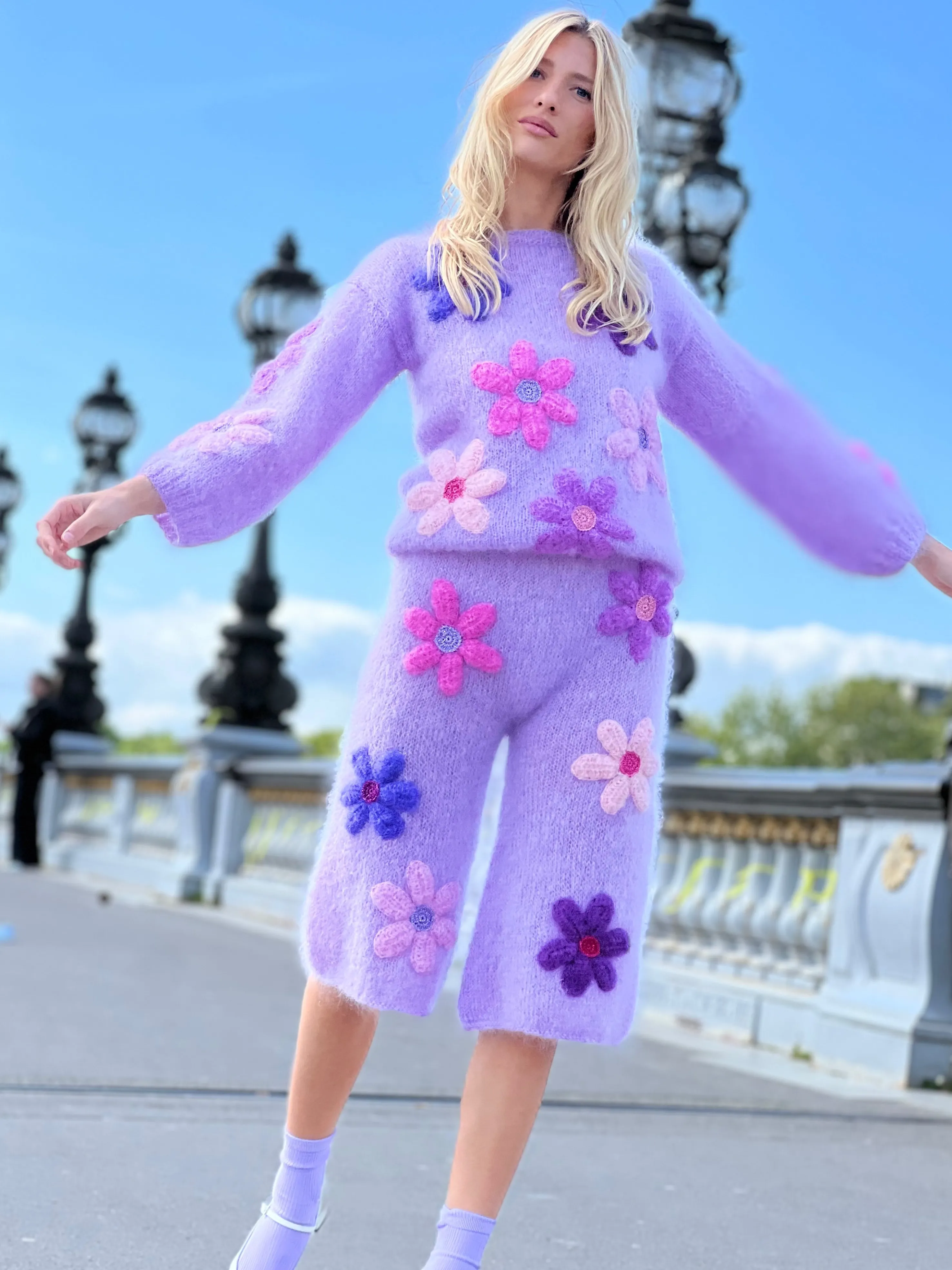 Rose Carmine Sweaters-SWEATER FREE FLOWERS PARME