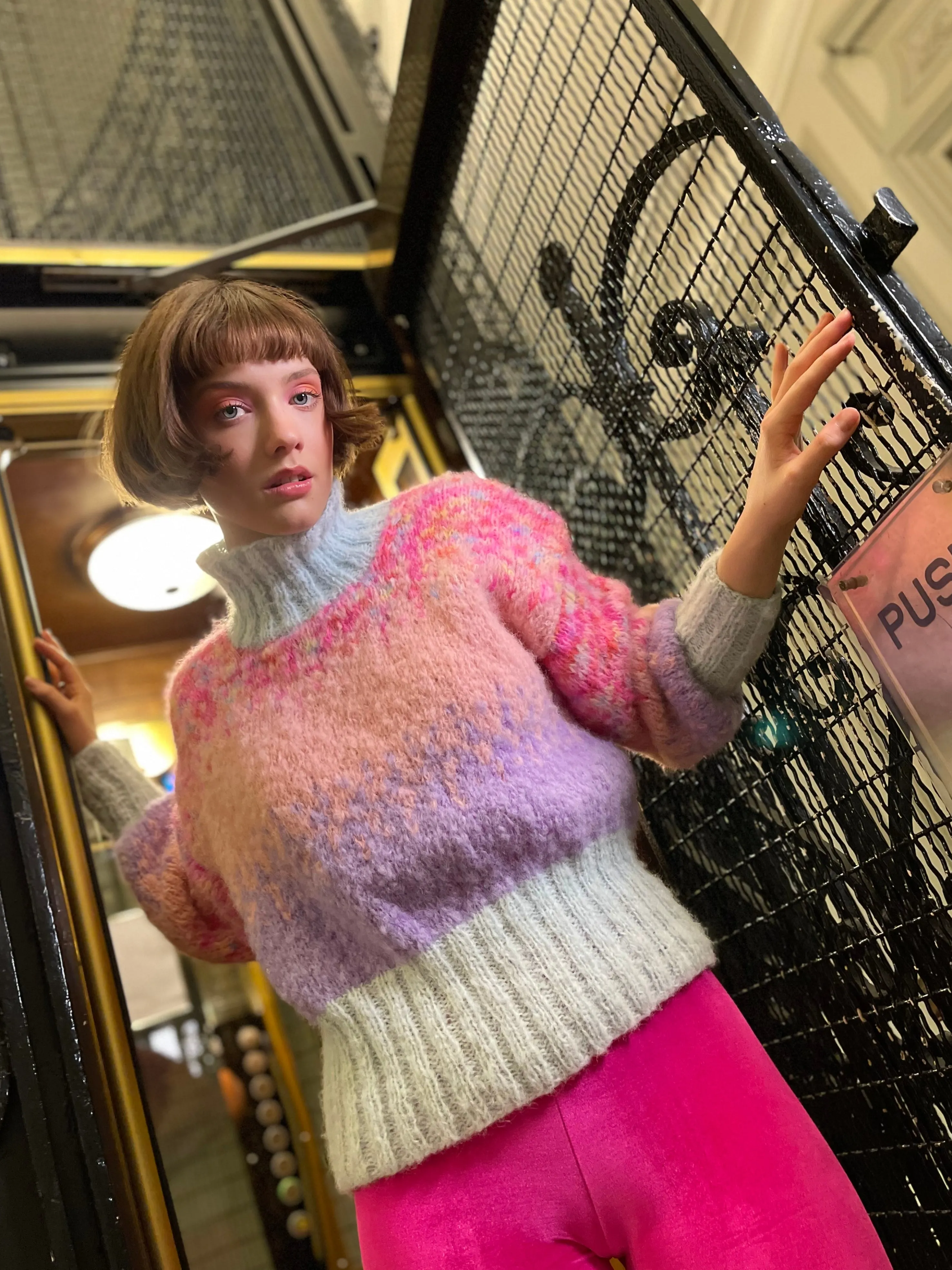 Rose Carmine Sweaters-SWEATER HNECK  DOUDOU TIE DYE PINK