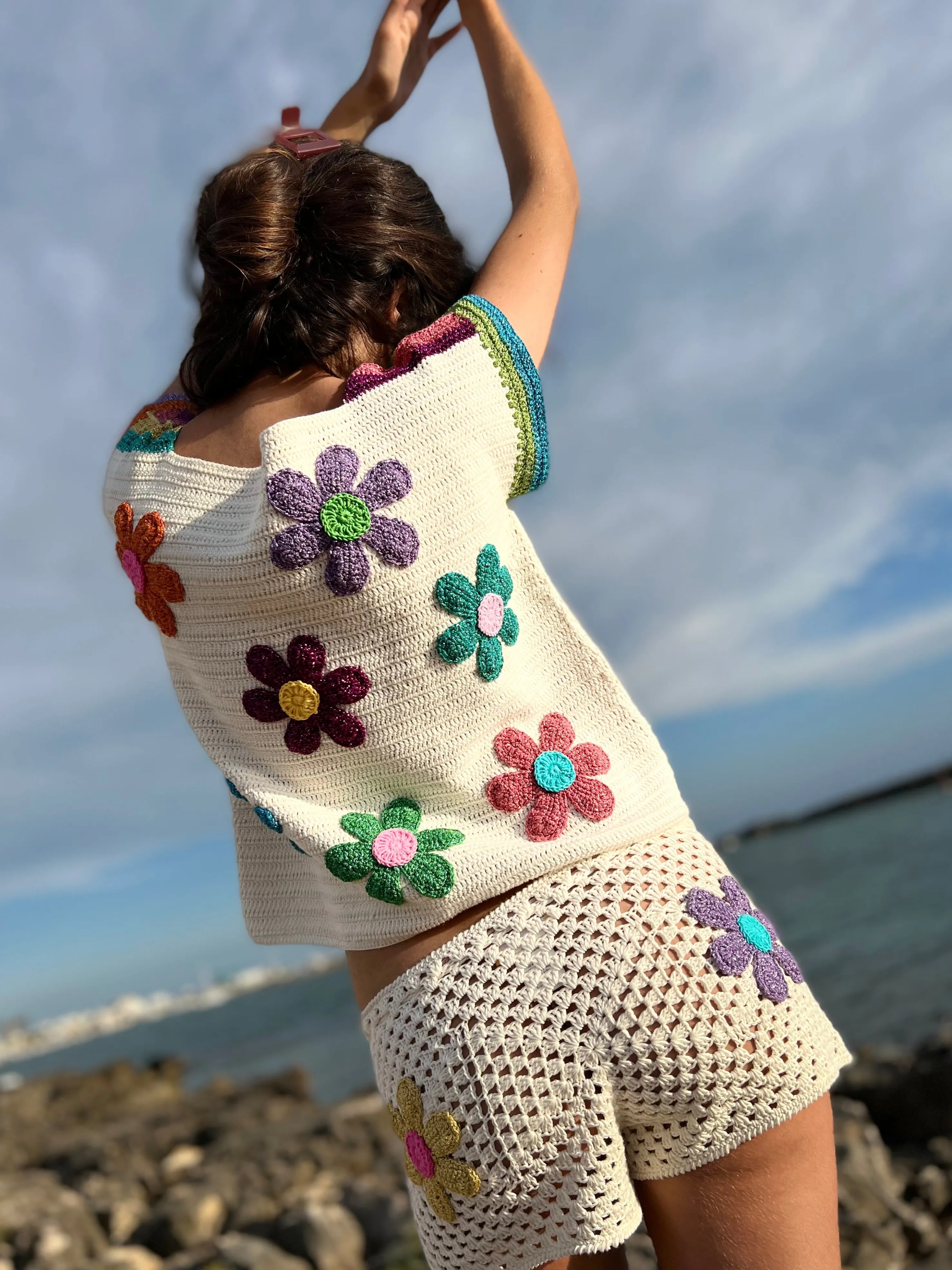 Rose Carmine Tops-TOP FREE FLOWERS ECRU (Spring / Summer)