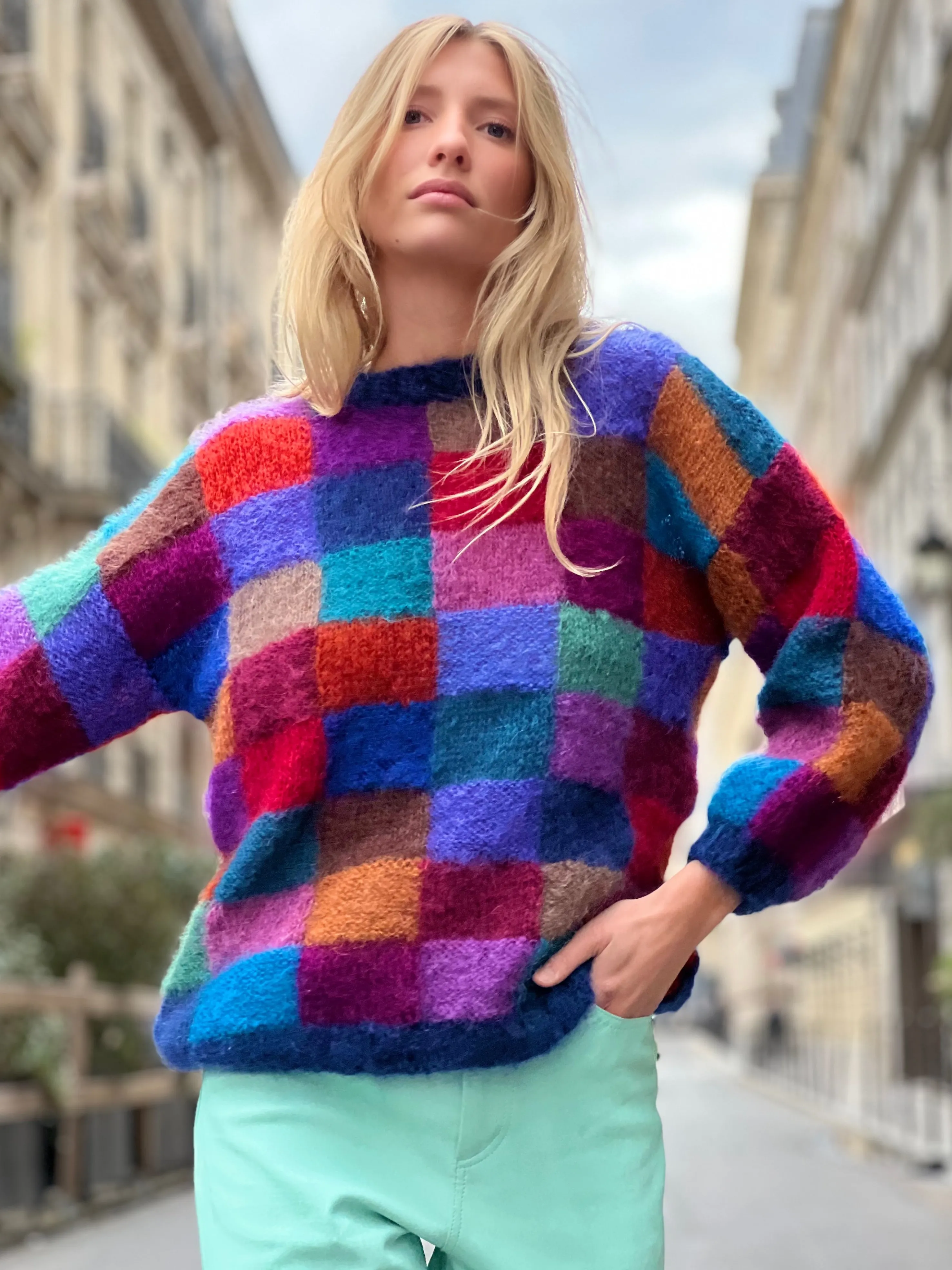 Rose Carmine Sweaters-SWEATER OVERSIZE PIXELS STRONGS