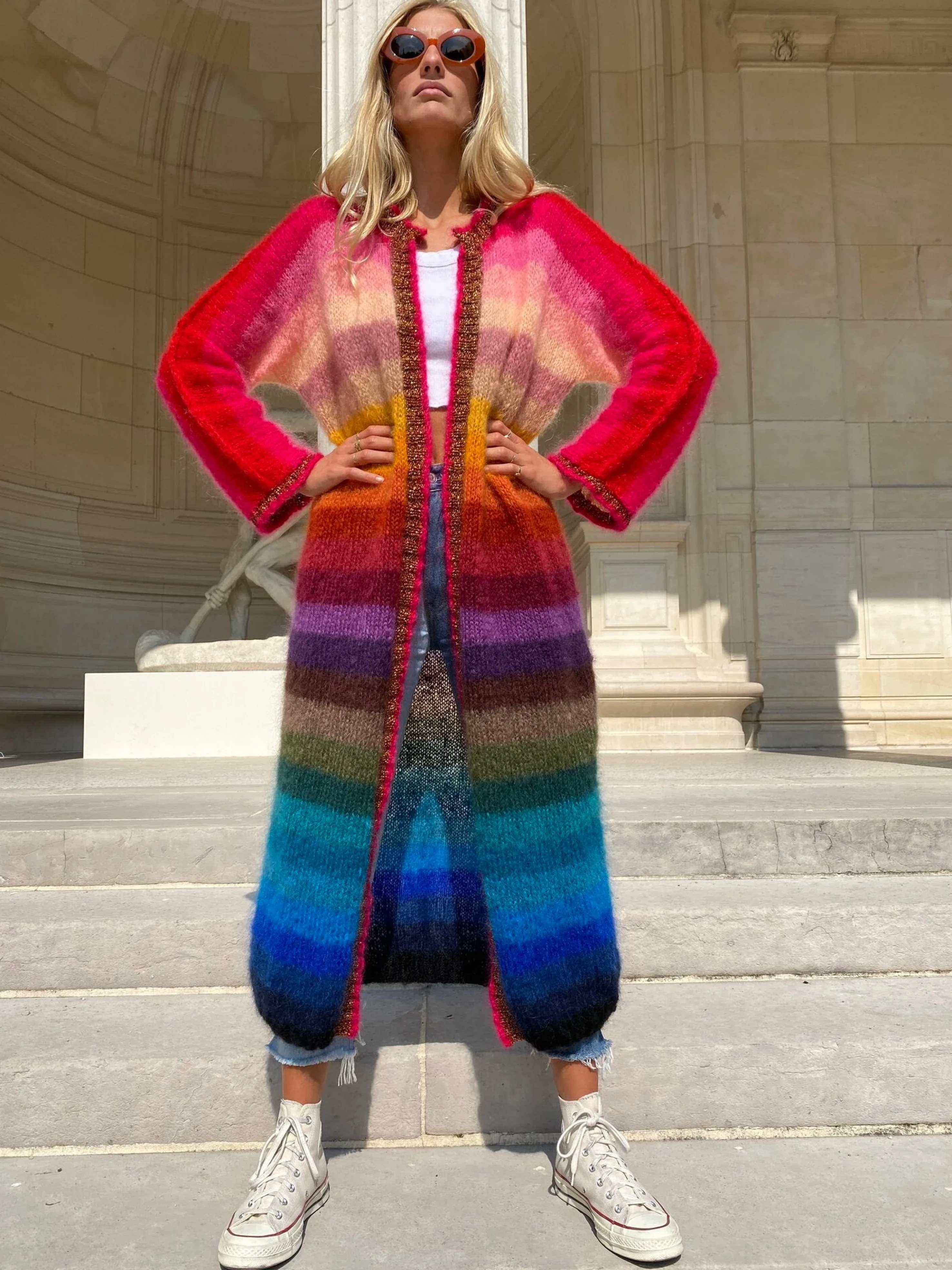 Rose Carmine Iconics|Coats-COAT STRIPES MULTICOLOR