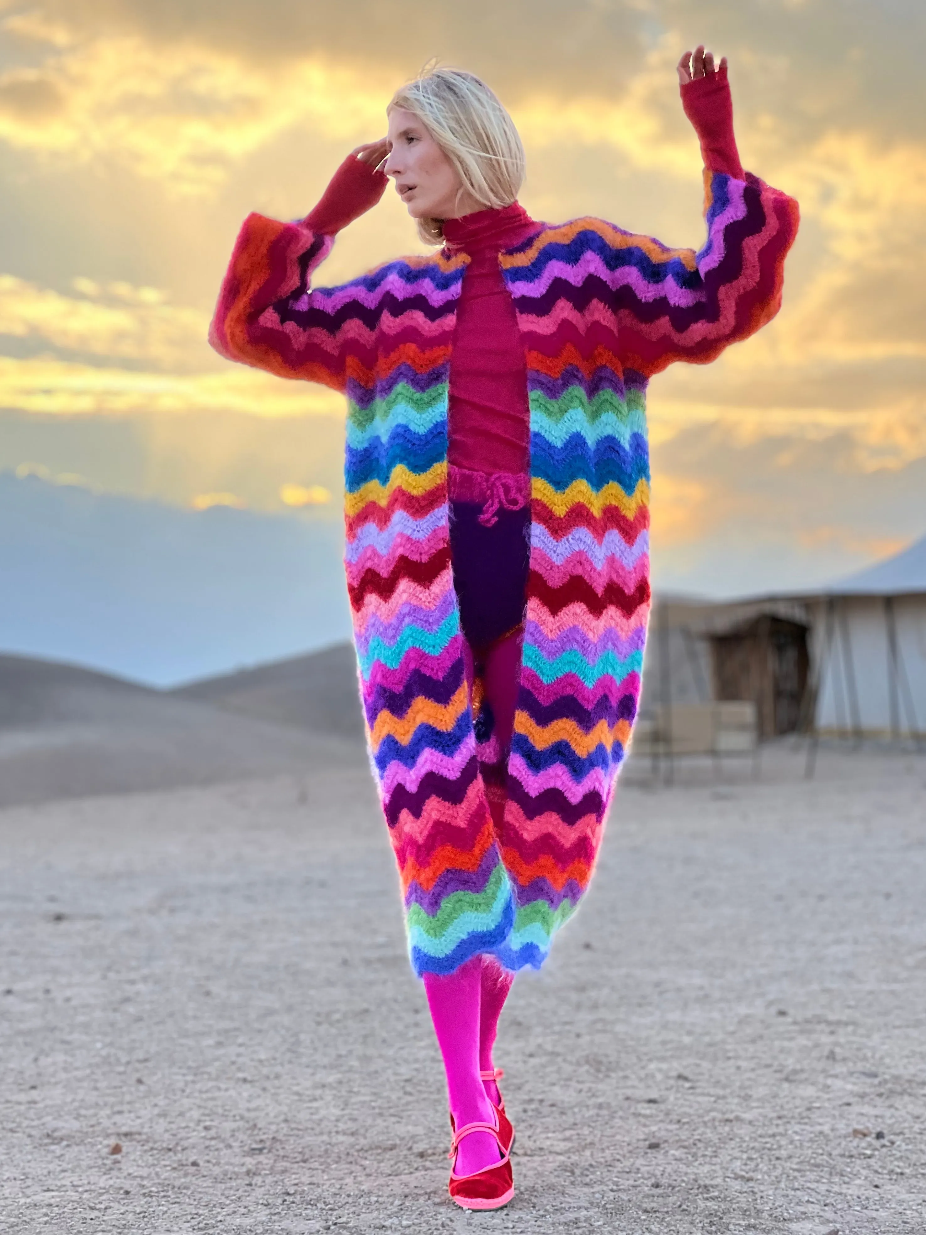 Rose Carmine Iconics|Coats-COAT WAVE MOHAIR MULTICOLOR