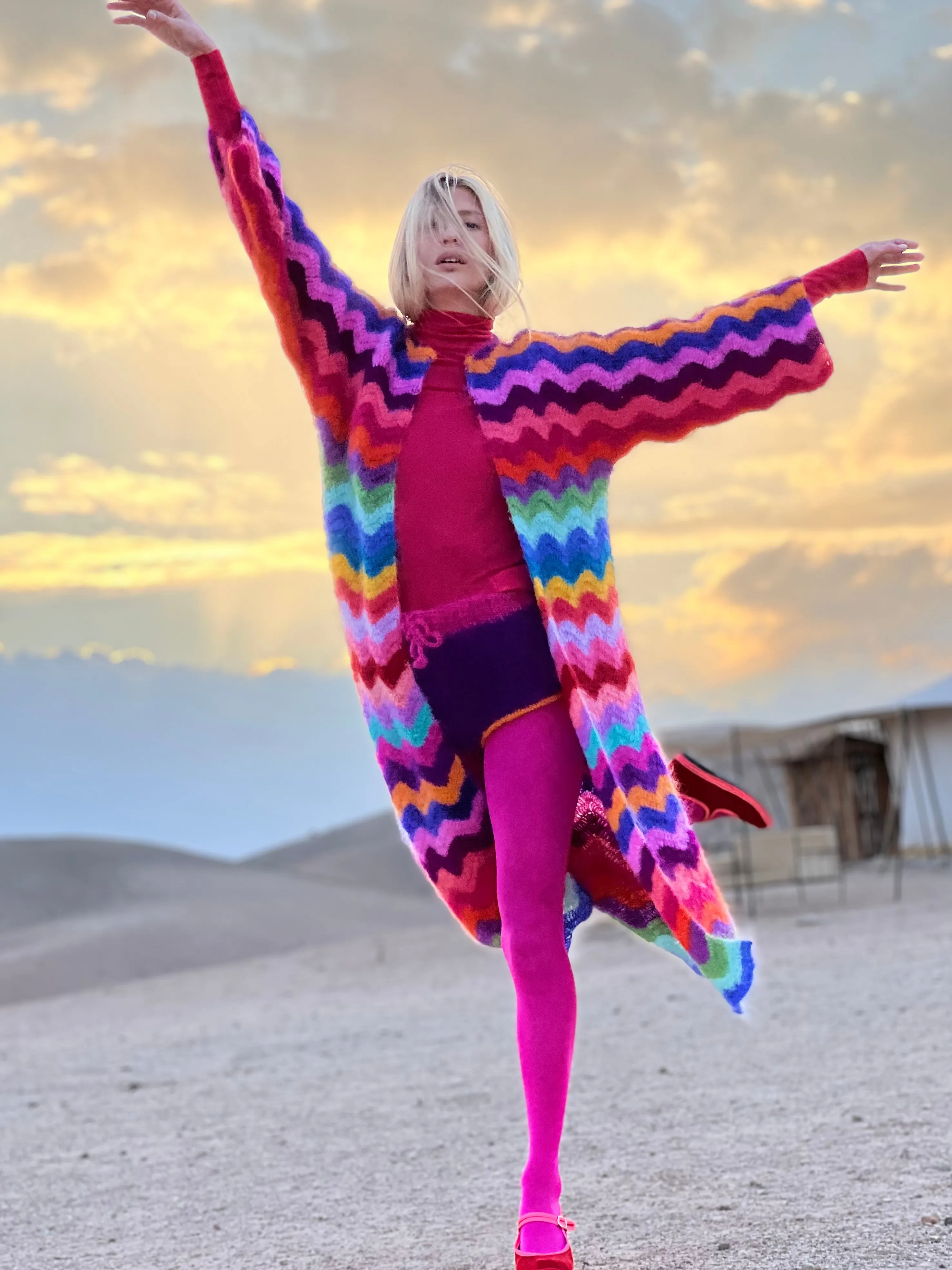 Rose Carmine Iconics|Coats-COAT WAVE MOHAIR MULTICOLOR