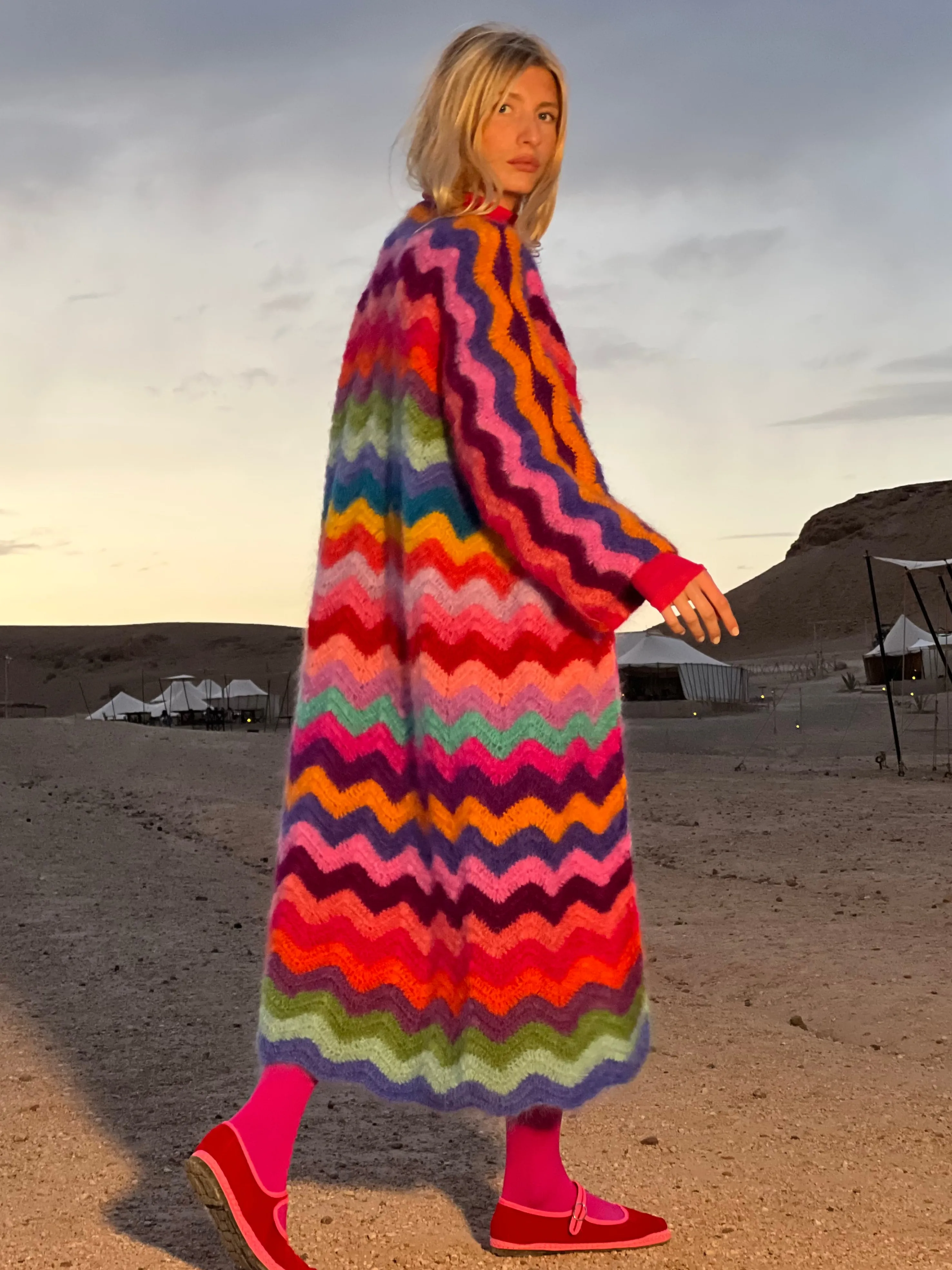 Rose Carmine Iconics|Coats-COAT WAVE MOHAIR MULTICOLOR