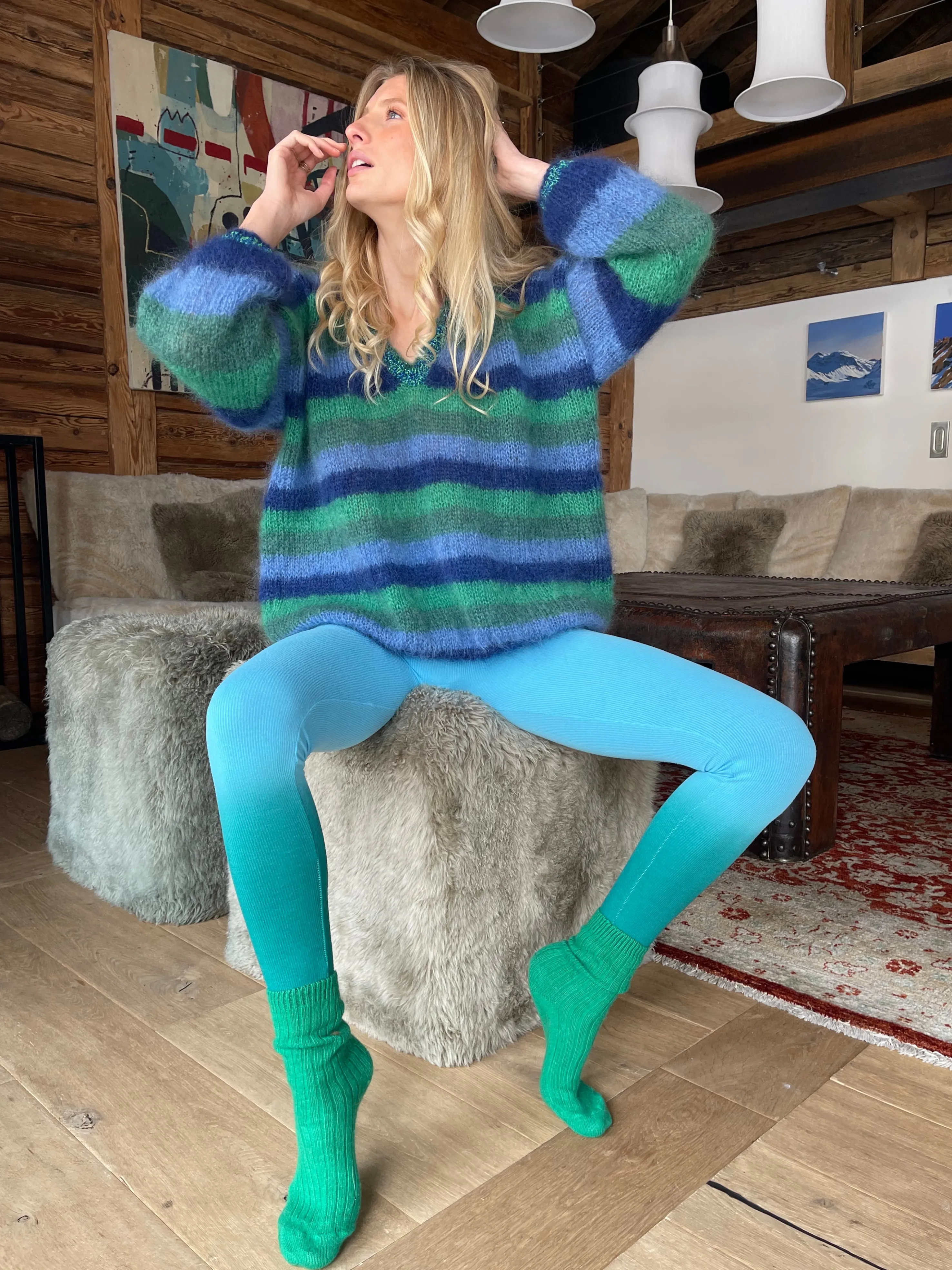 Rose Carmine Sweaters-MARINE STRIPES SWEATER V-NECK