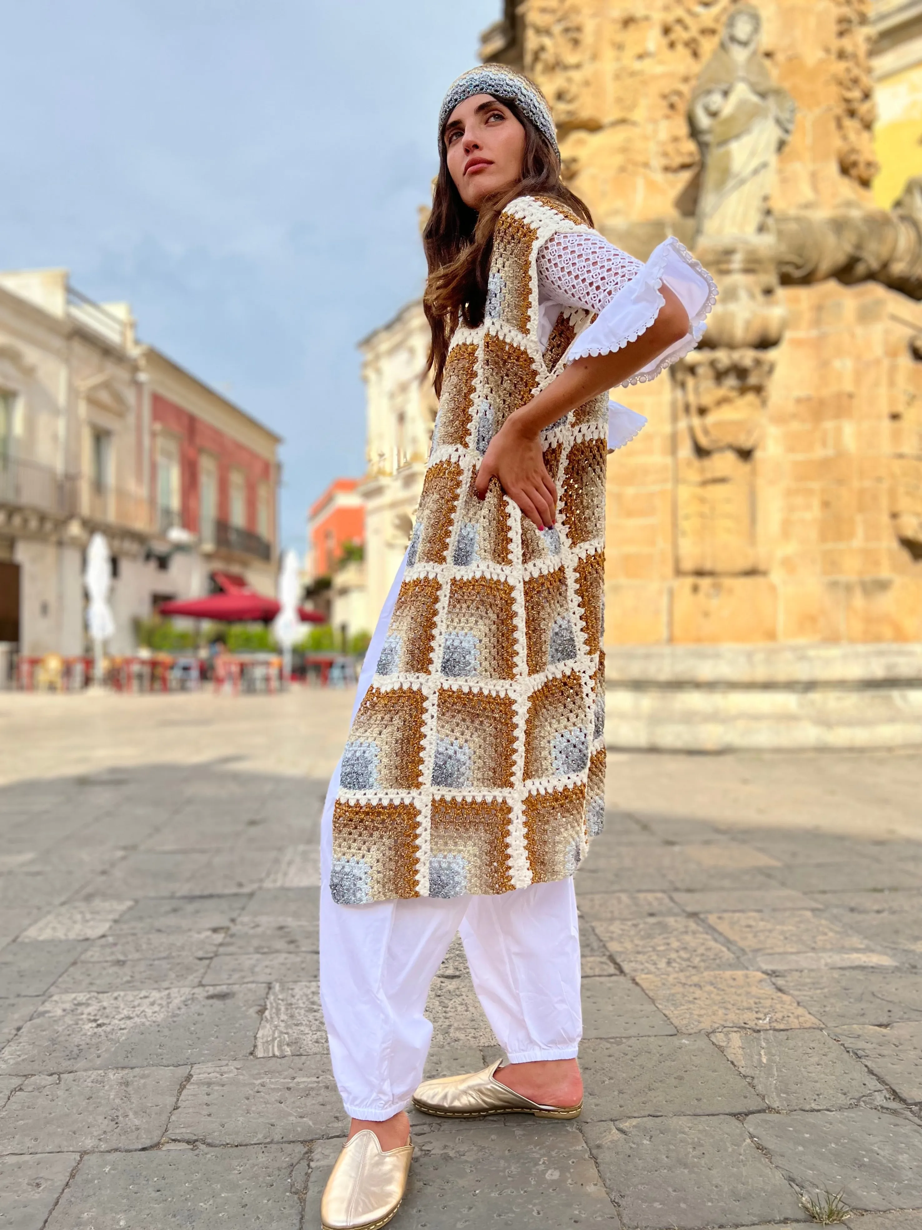 Rose Carmine Coats-GOLD & SILVER RAINBOW COAT NO SLEEVES