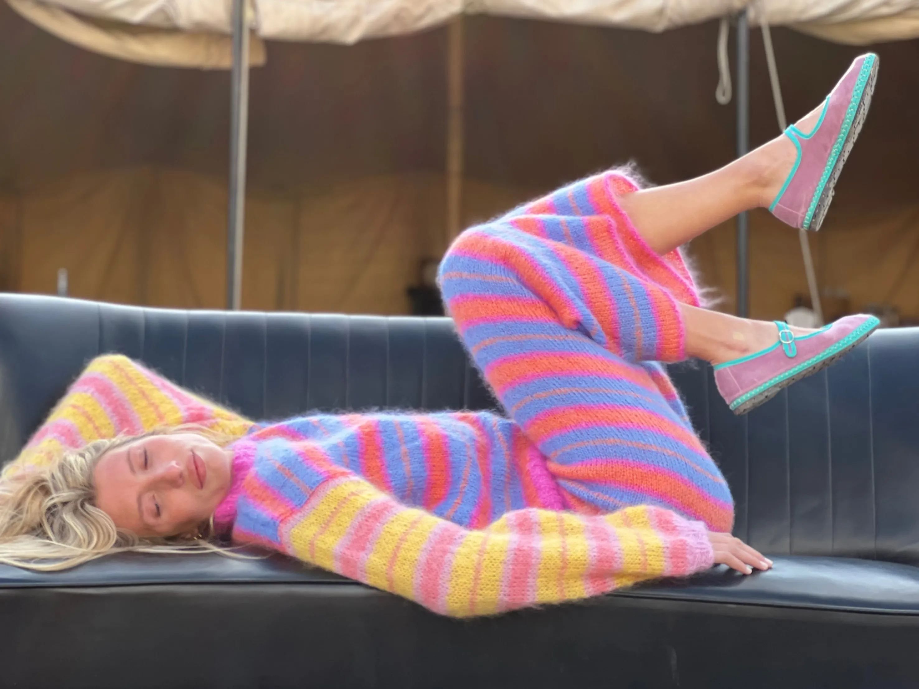 Rose Carmine Bottoms-PANTS COOL STRIPES PASTELS