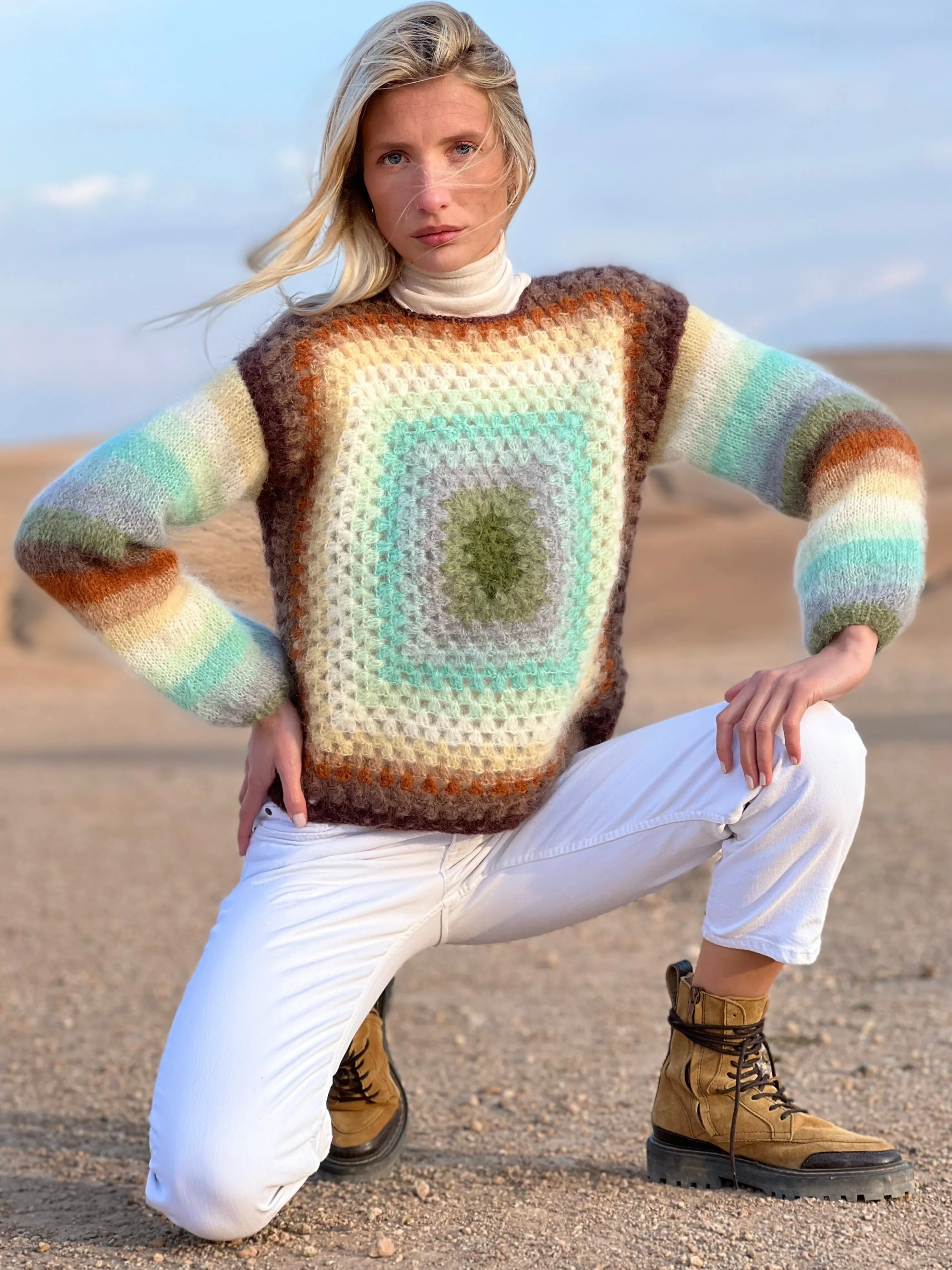 Rose Carmine Sweaters-SWEATER COLORSHOT CHOCO / KAKI