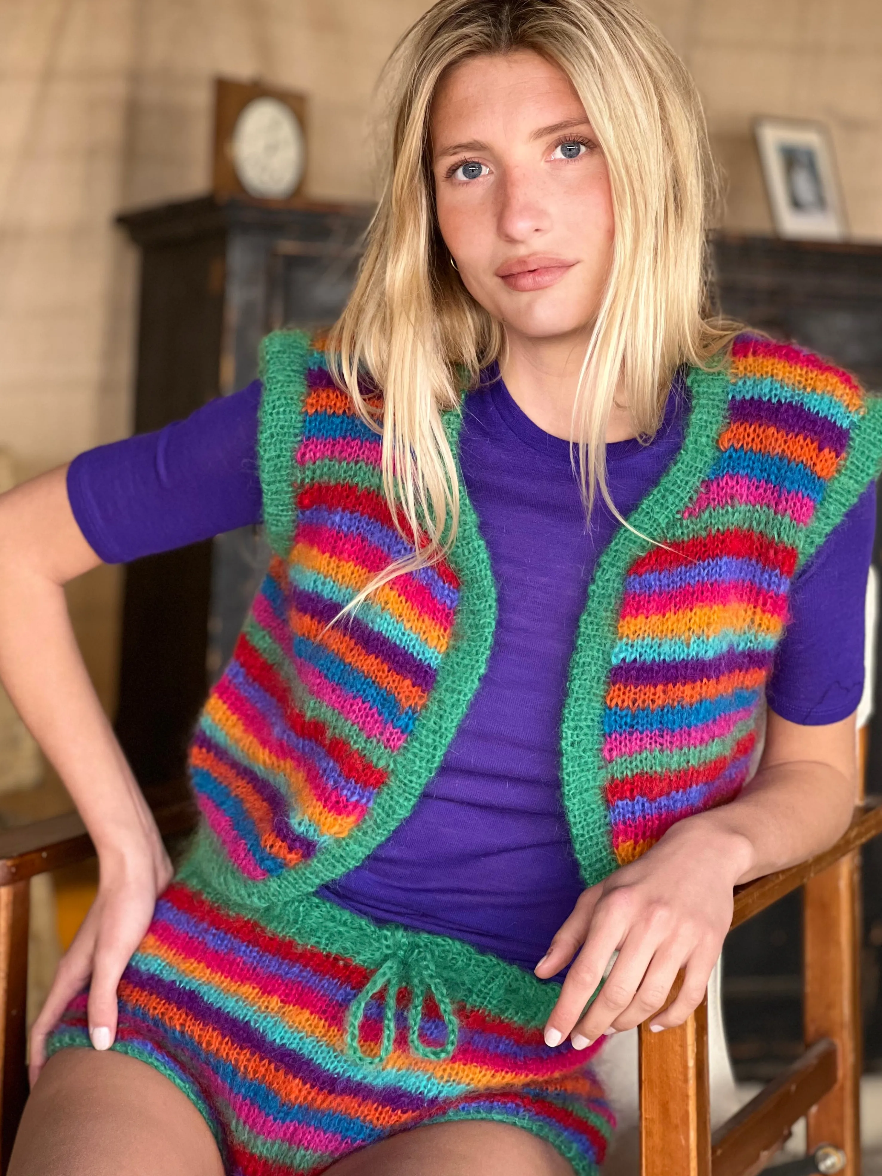 Rose Carmine Boleros-BOLERO NO SLEEVES MULTISTRIPES STRONGS