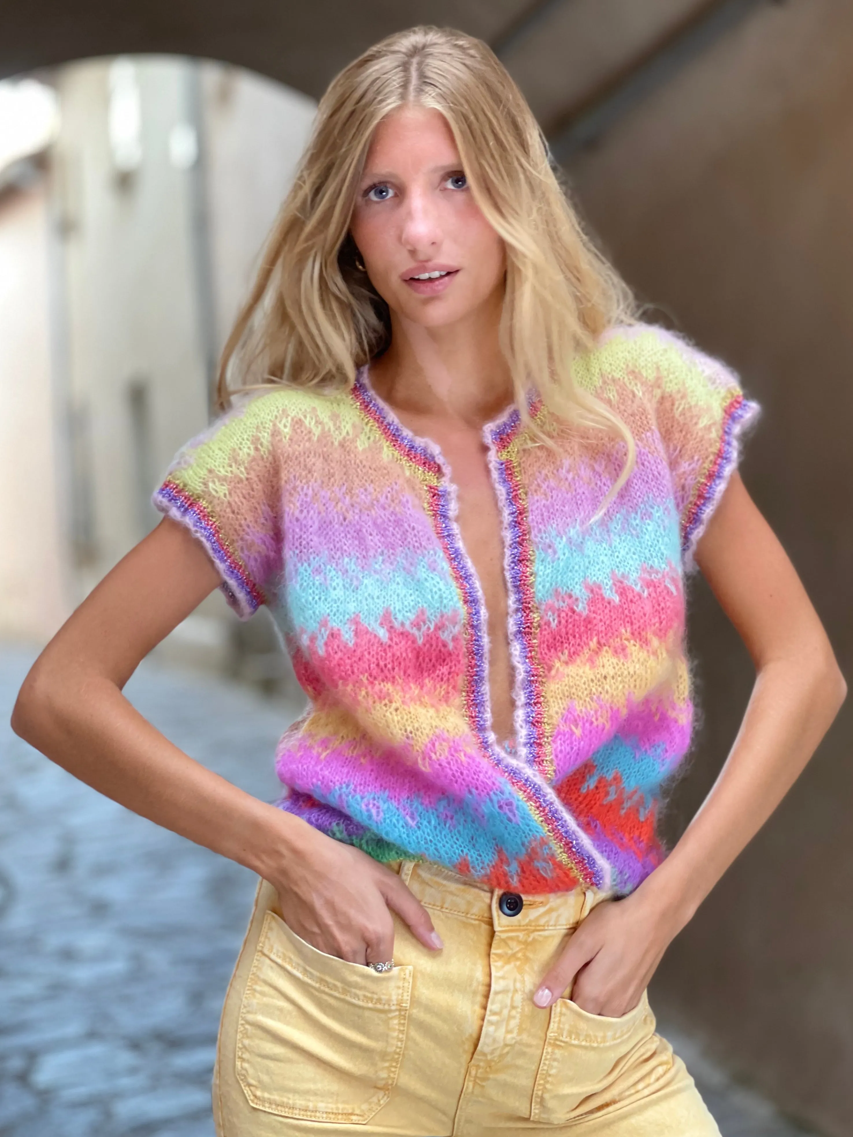 Rose Carmine Jackets-MULTICOLOR TIE&DYE 12 COLORS LITTLE JACKET NO SLEEVES