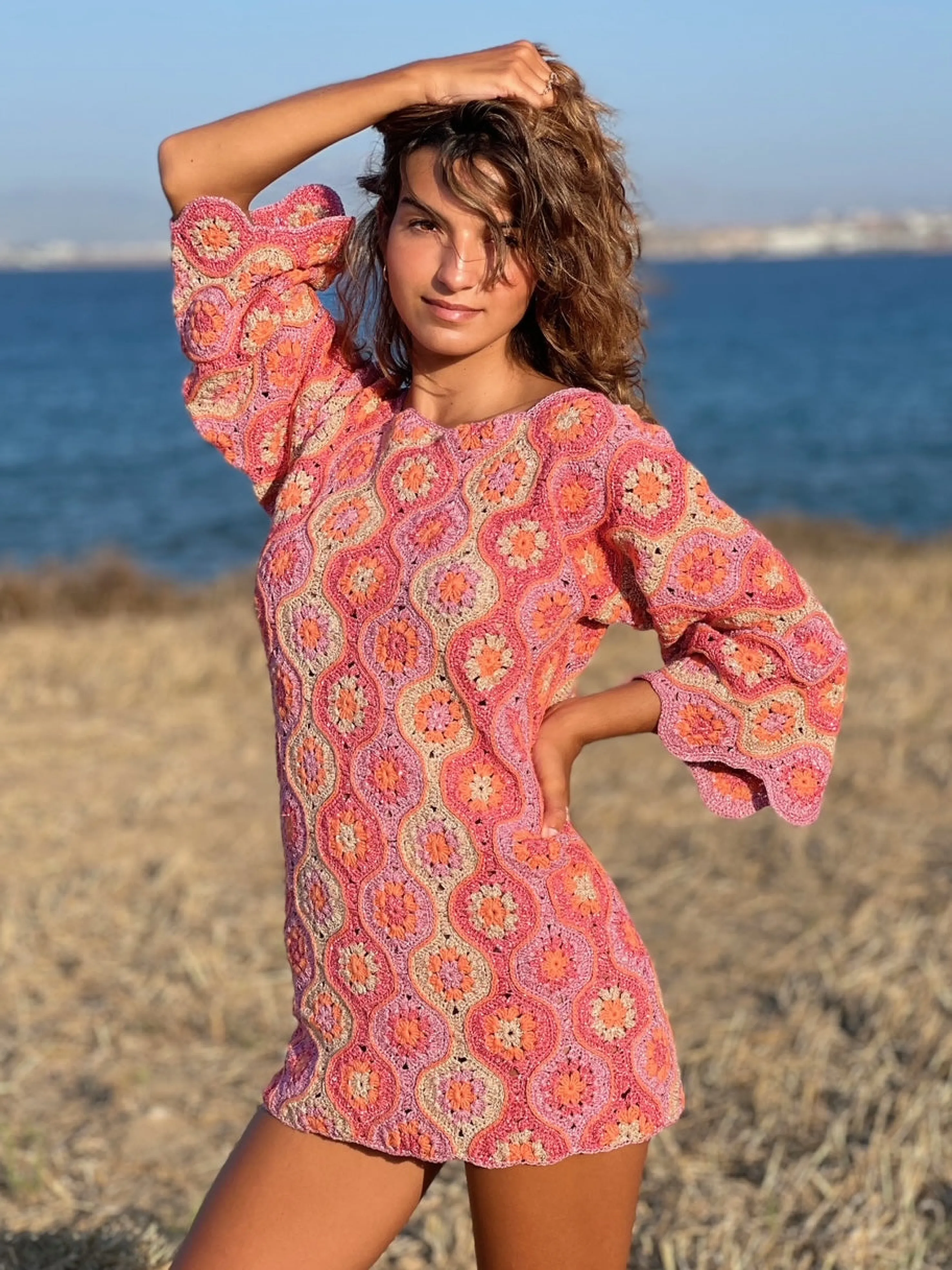 Rose Carmine Dresses-DRESS SLEEVES 3/4 LUXURY PINK