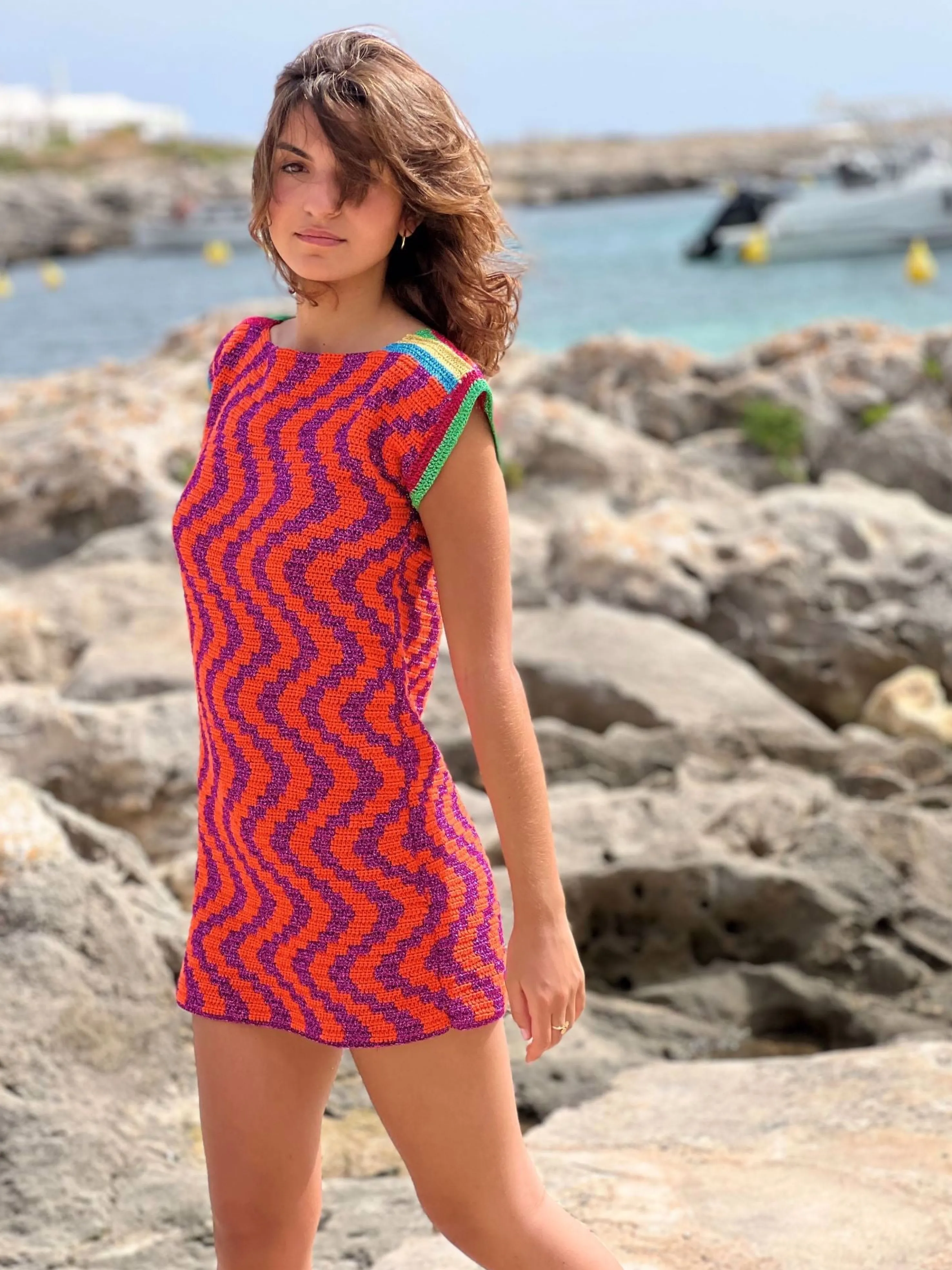 Rose Carmine Dresses-DRESS NO SLEEVES ZIGZAG ORANGE