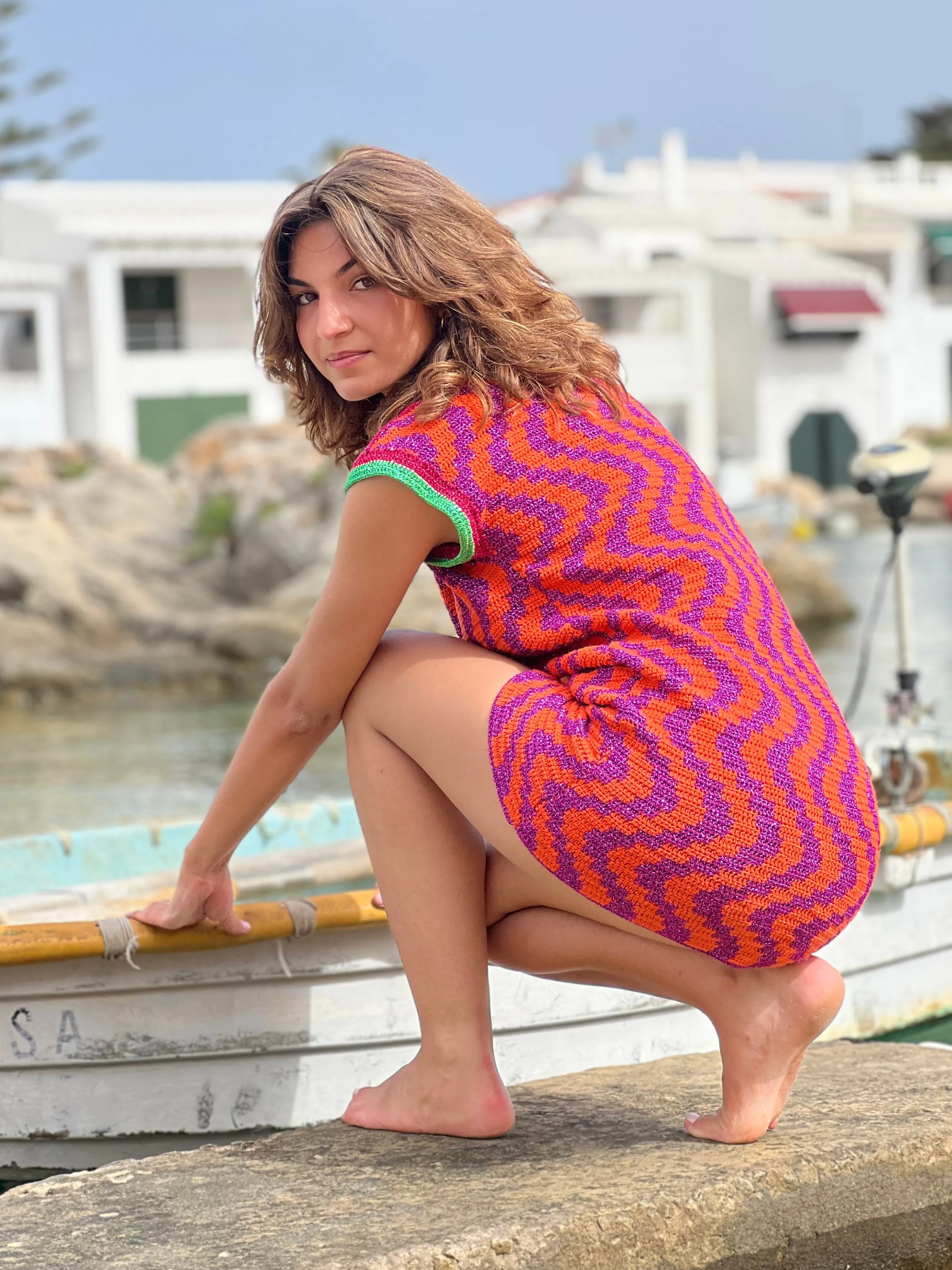 Rose Carmine Dresses-DRESS NO SLEEVES ZIGZAG ORANGE